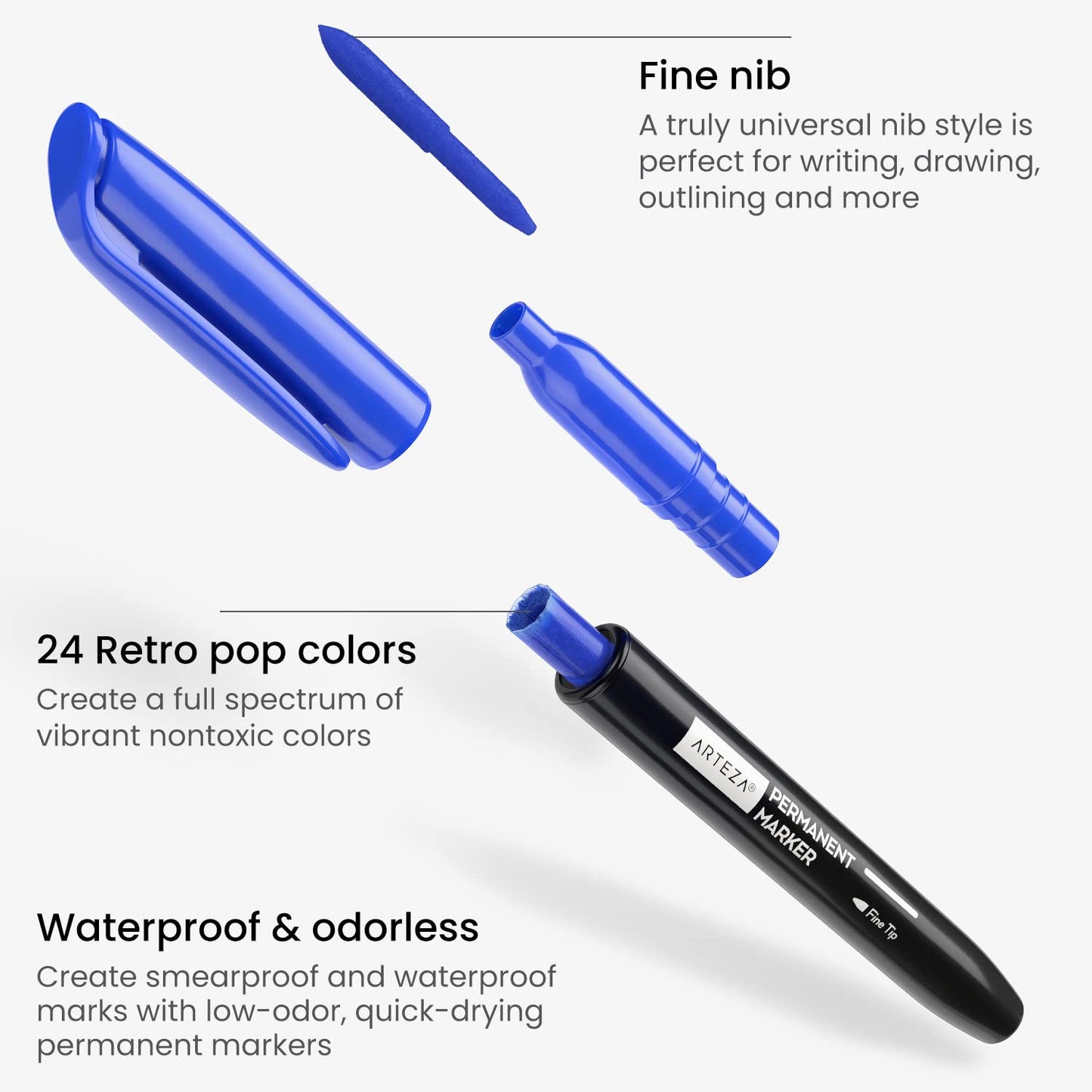 Arteza Permanent Markers, Retro Pop, Fine Tip - Set of 24