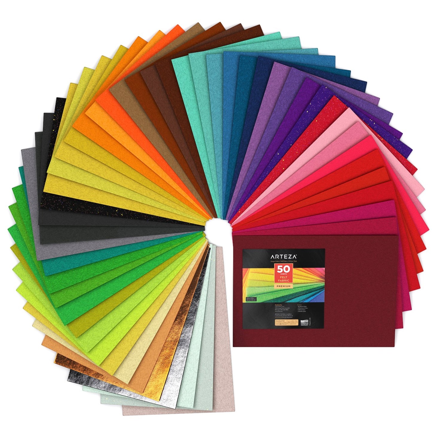 Arteza Stiff & Soft Felt Fabric, Assorted Tones - Set of 50 Sheets