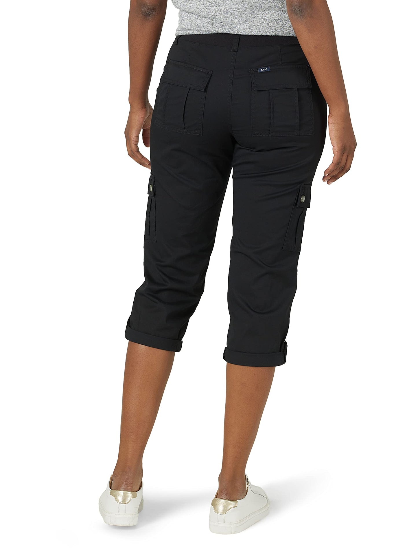 Lee Women's Flex-to-Go Mid-Rise Relaxed Fit Cargo Capri Pant, Black, 14