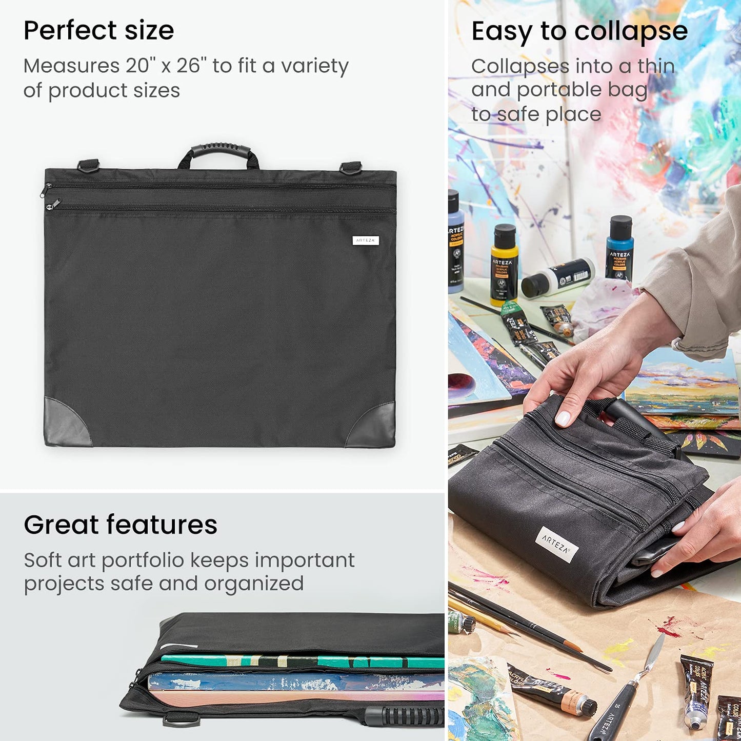 Arteza Soft Portfolio, Black, 20" x 26"