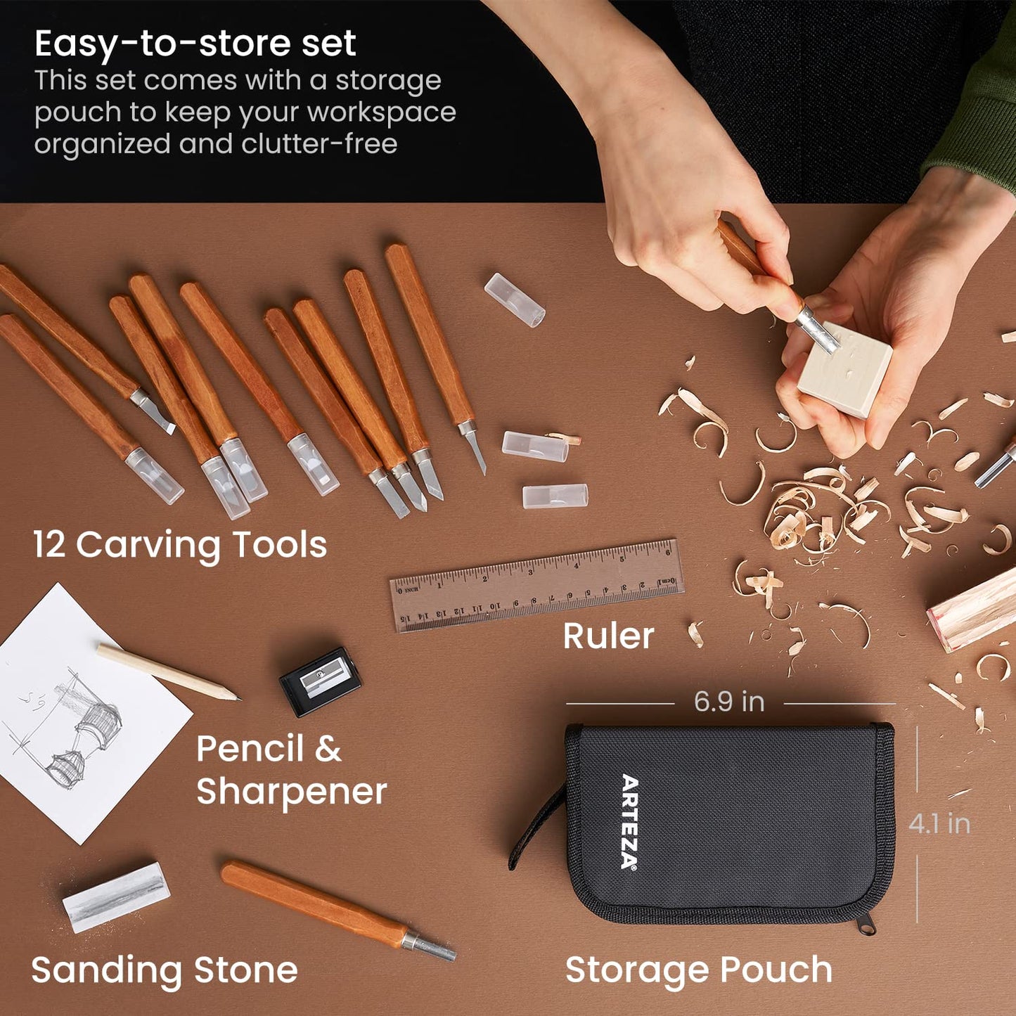 Arteza Wood Carving Tool Kit - Set of 16