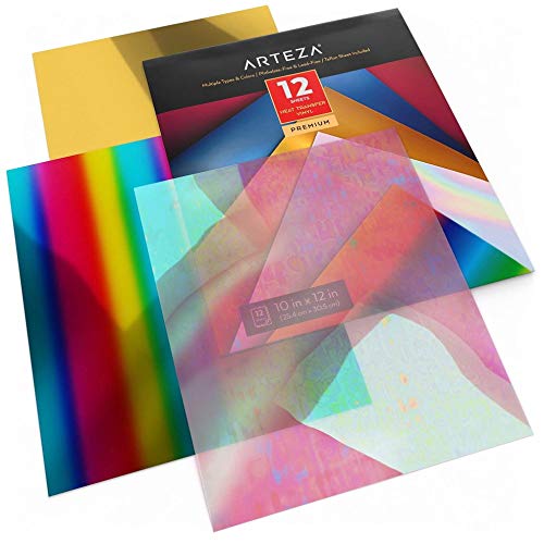 Arteza Heat Transfer Vinyl, Assorted Colors, 10" x 12” Sheets - Set of 12