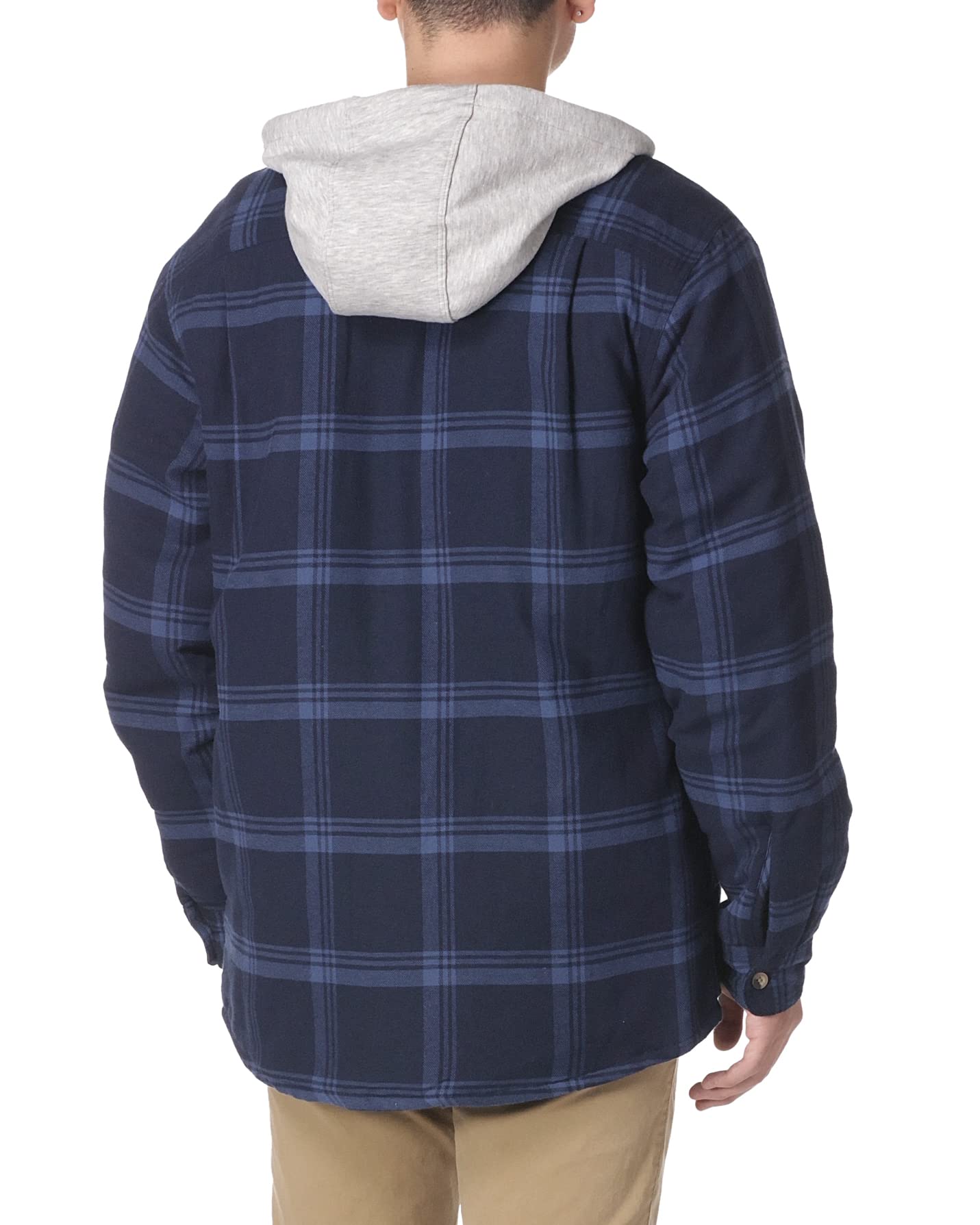 Wrangler Authentics Men's Long Sleeve Quilted Lined Flannel Shirt Jacket with Hood, Black, X-Large