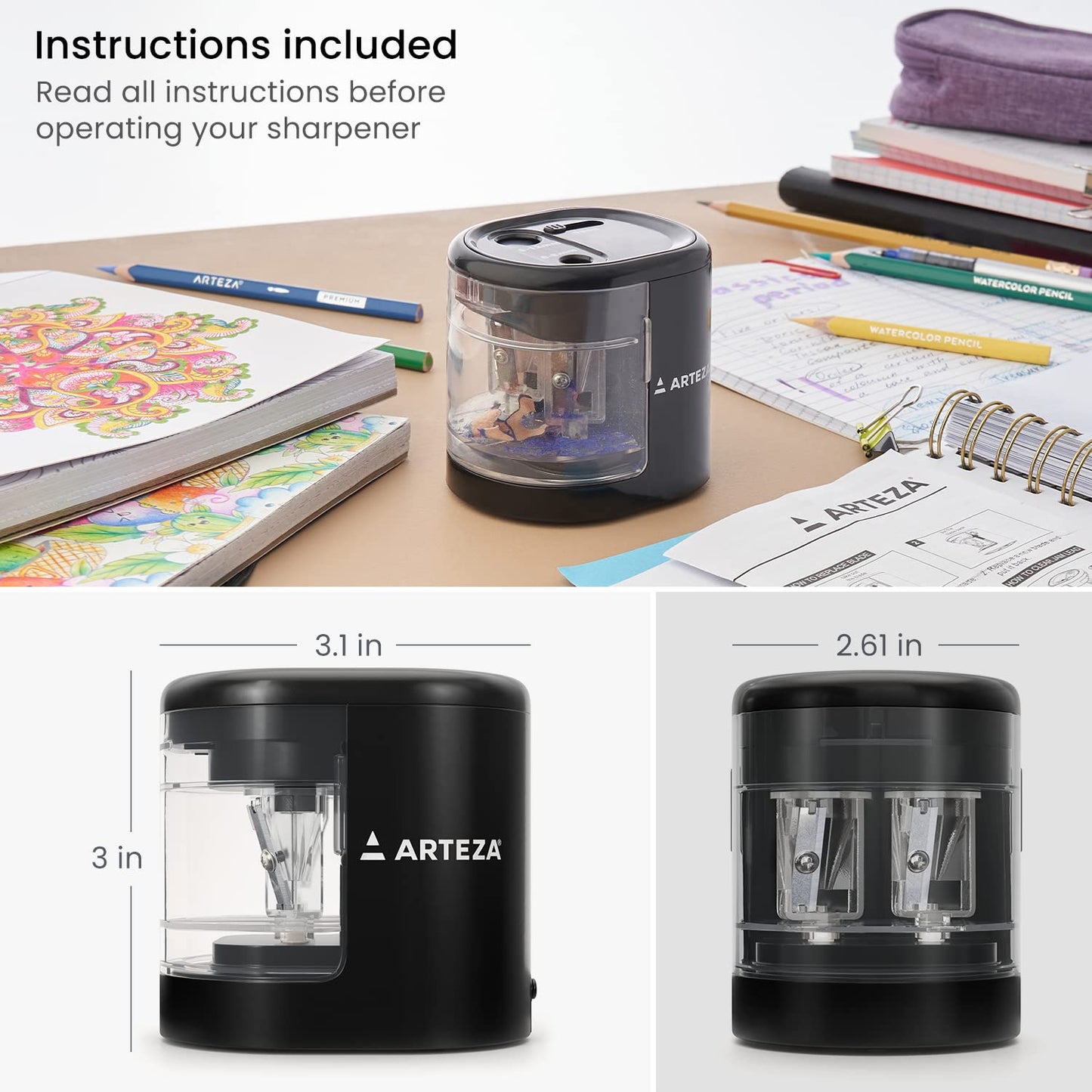 Arteza 2-Hole Battery Operated Pencil Sharpener