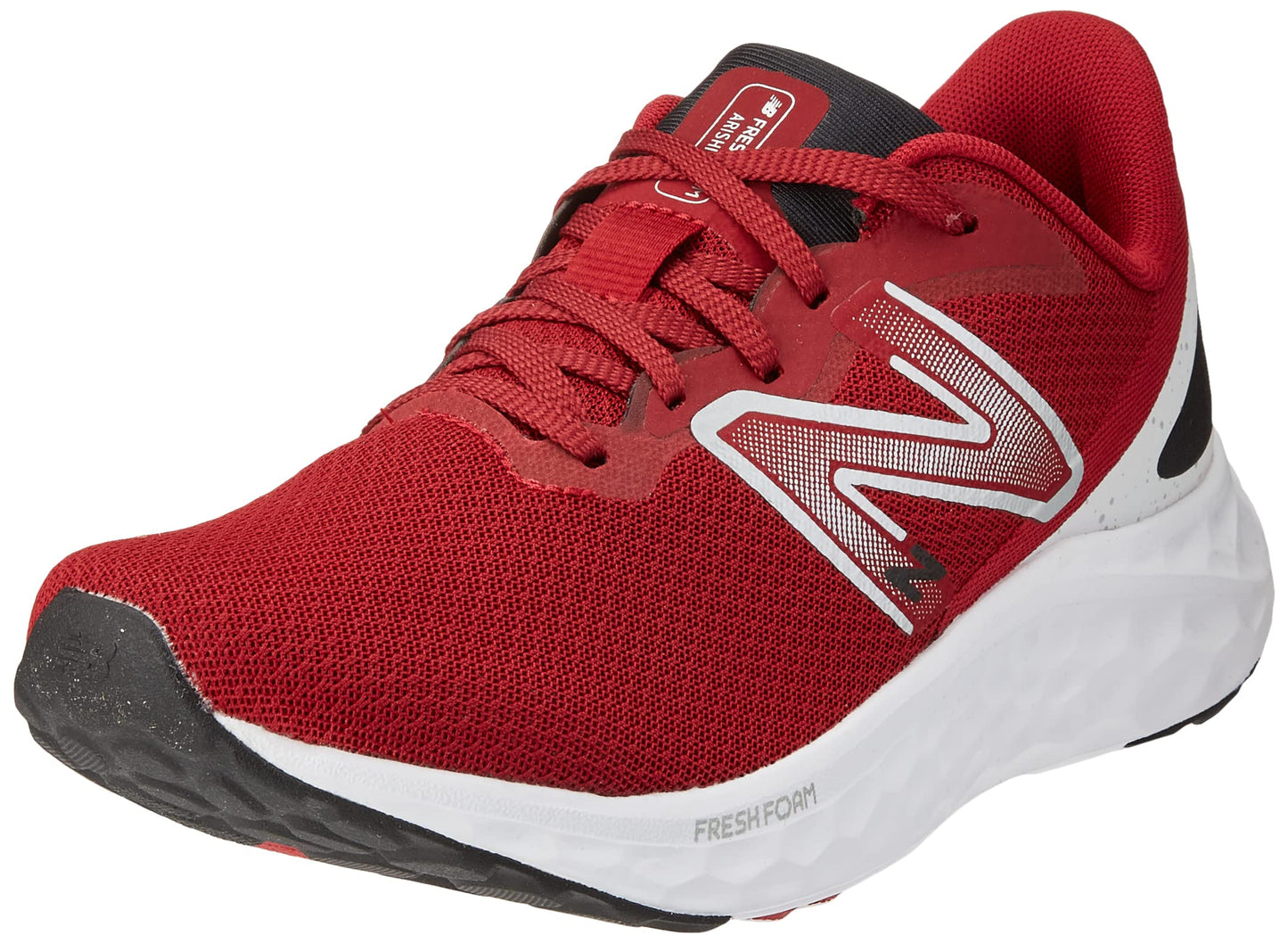 New Balance Men's Fresh Foam Arishi V4 Running Shoe, Crimson/White/Silver Metallic, 7.5