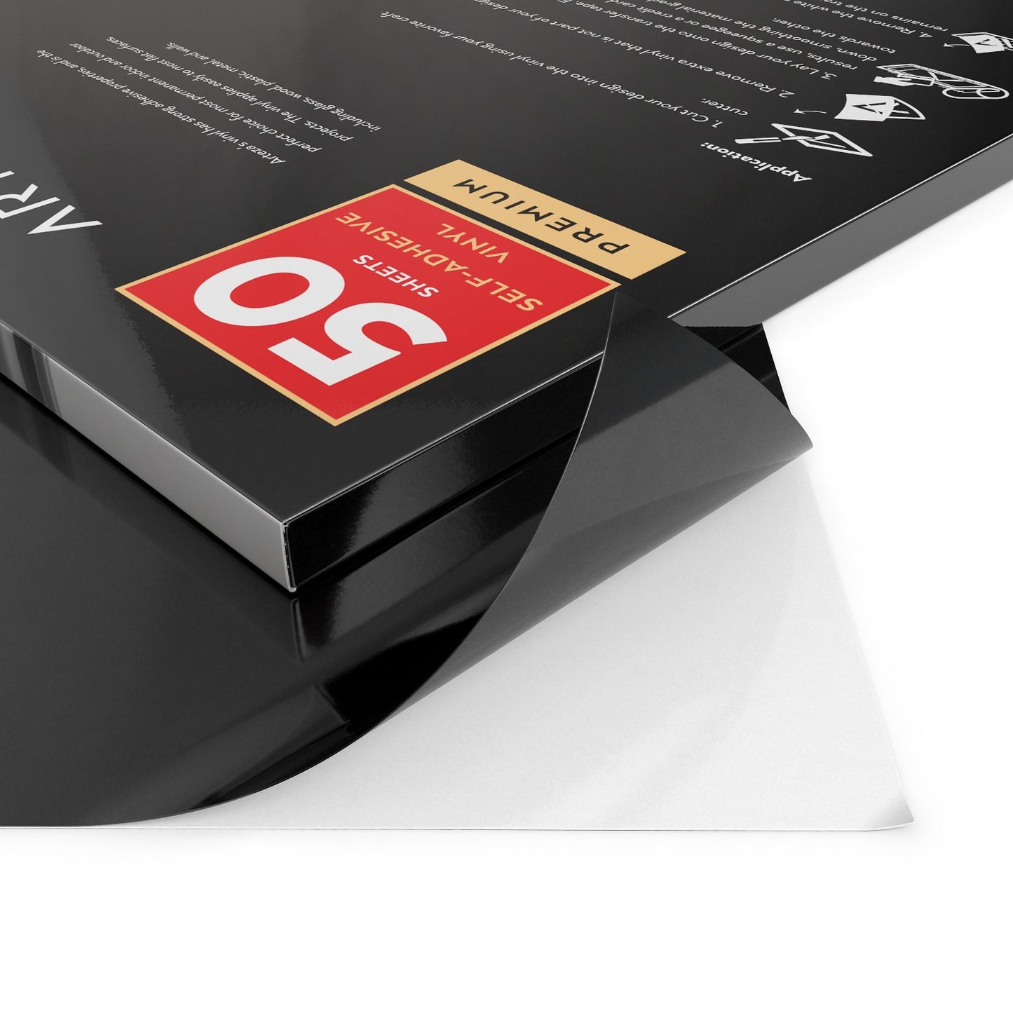 Arteza Self Adhesive Vinyl, Glossy Black, 12" x 12" Sheets - Pack of 50