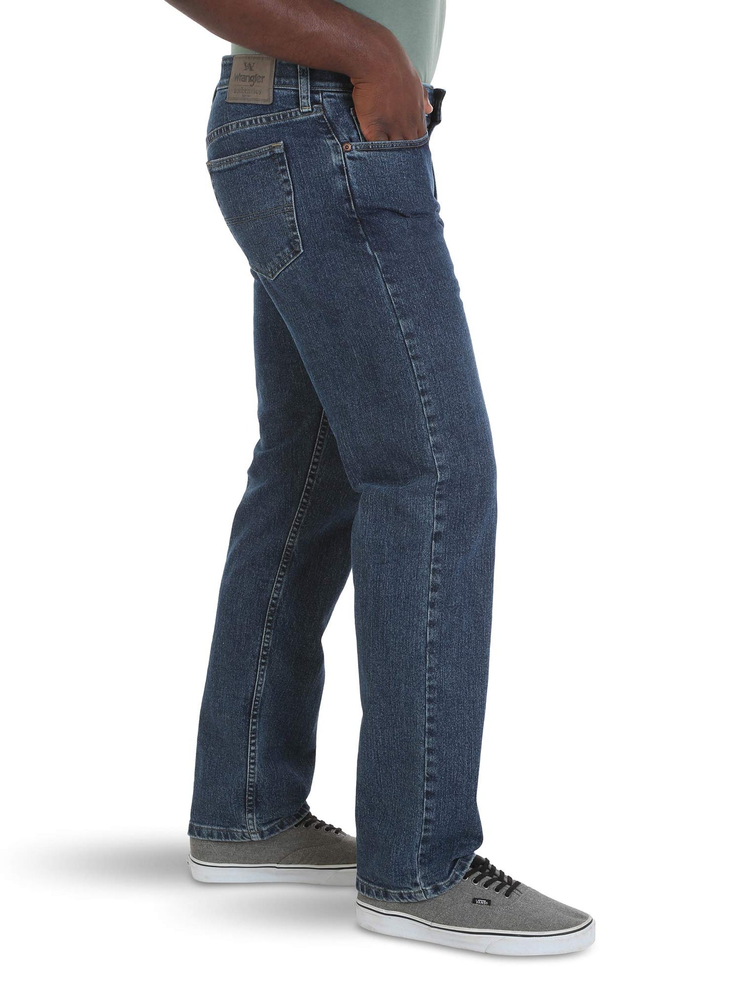 Wrangler Authentics Men's Comfort Flex Waist Relaxed Fit Jean, Dark Stonewash, 34W x 30L