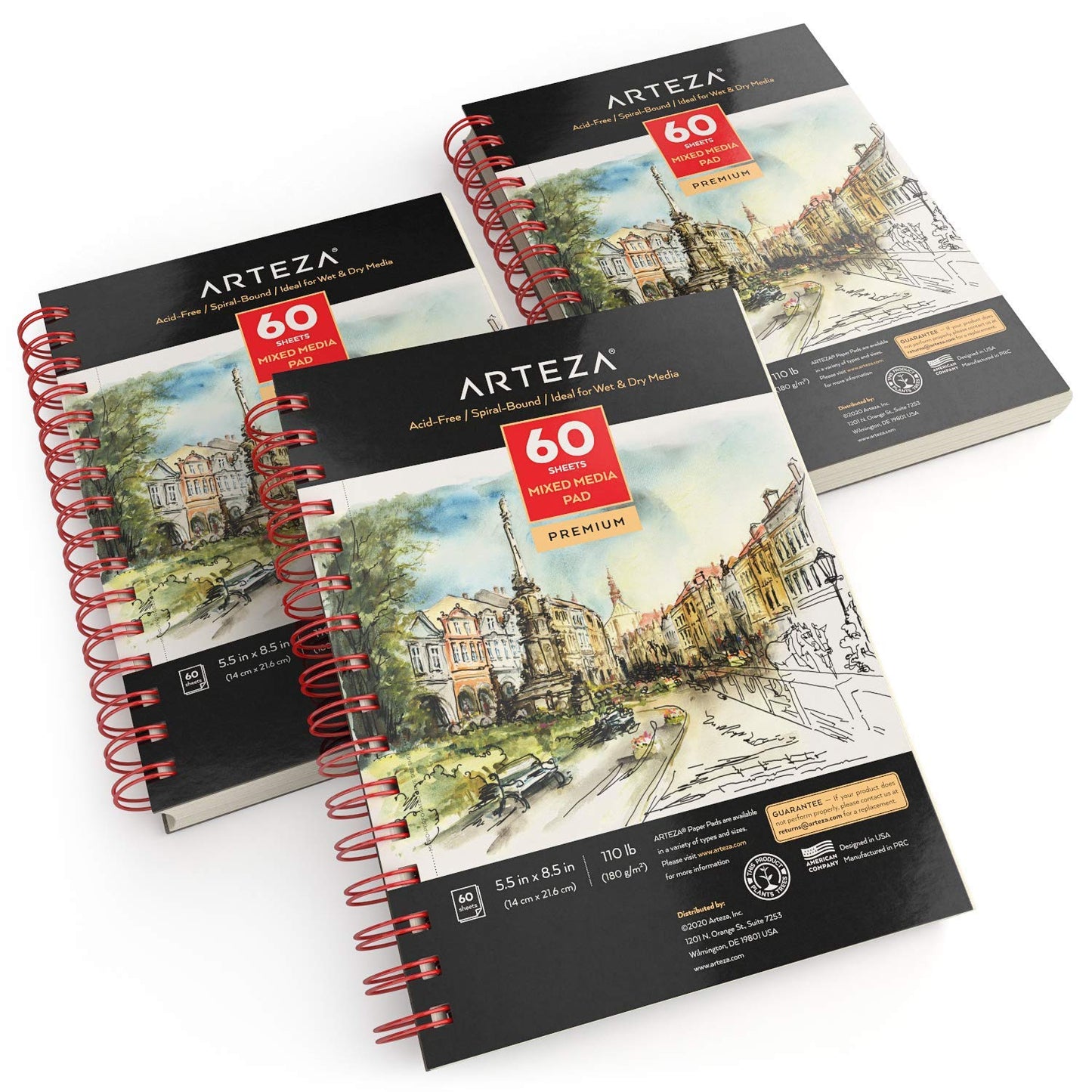 Arteza Mixed Media Pad, 5.5" x 8.5", 60 Sheets - Pack of 3