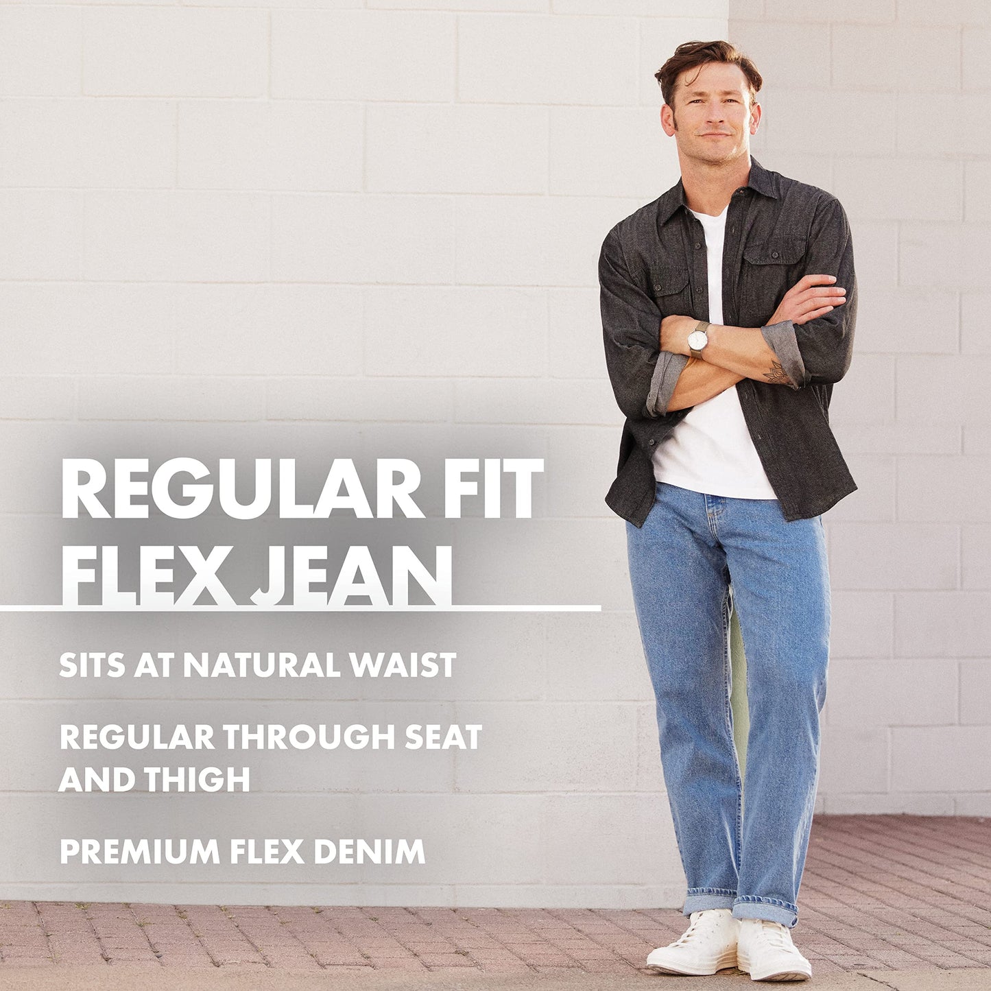 Wrangler Authentics Men's Classic 5-Pocket Regular Fit Jean, Dark Stonewash Flex, 32W X 29L