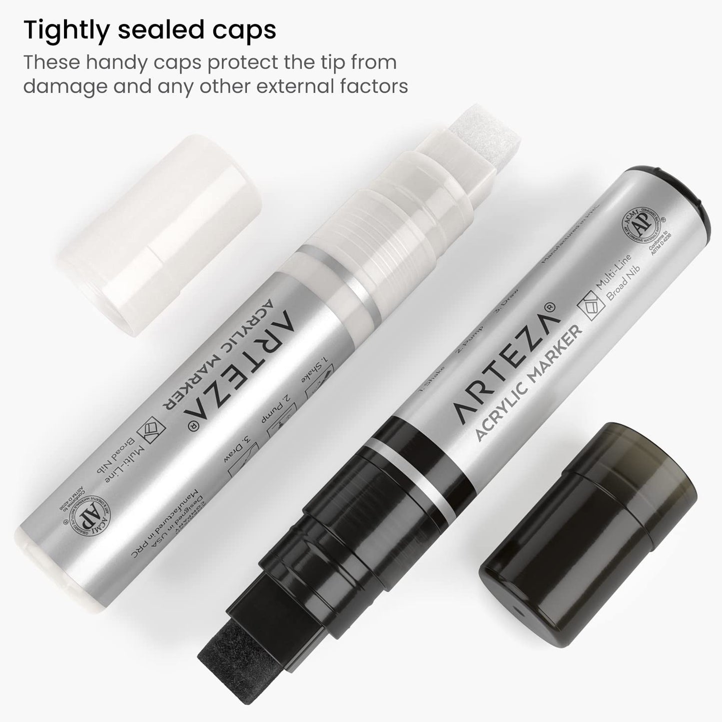 Arteza Acrylic Markers, White & Black, Broad Nib - Set of 2
