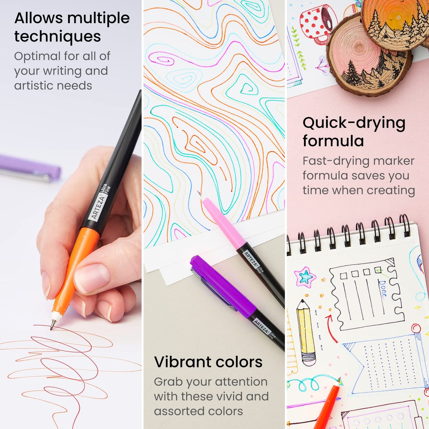 Arteza Permanent Markers, Bright & Neon, Ultra Fine Tip - Set of 24