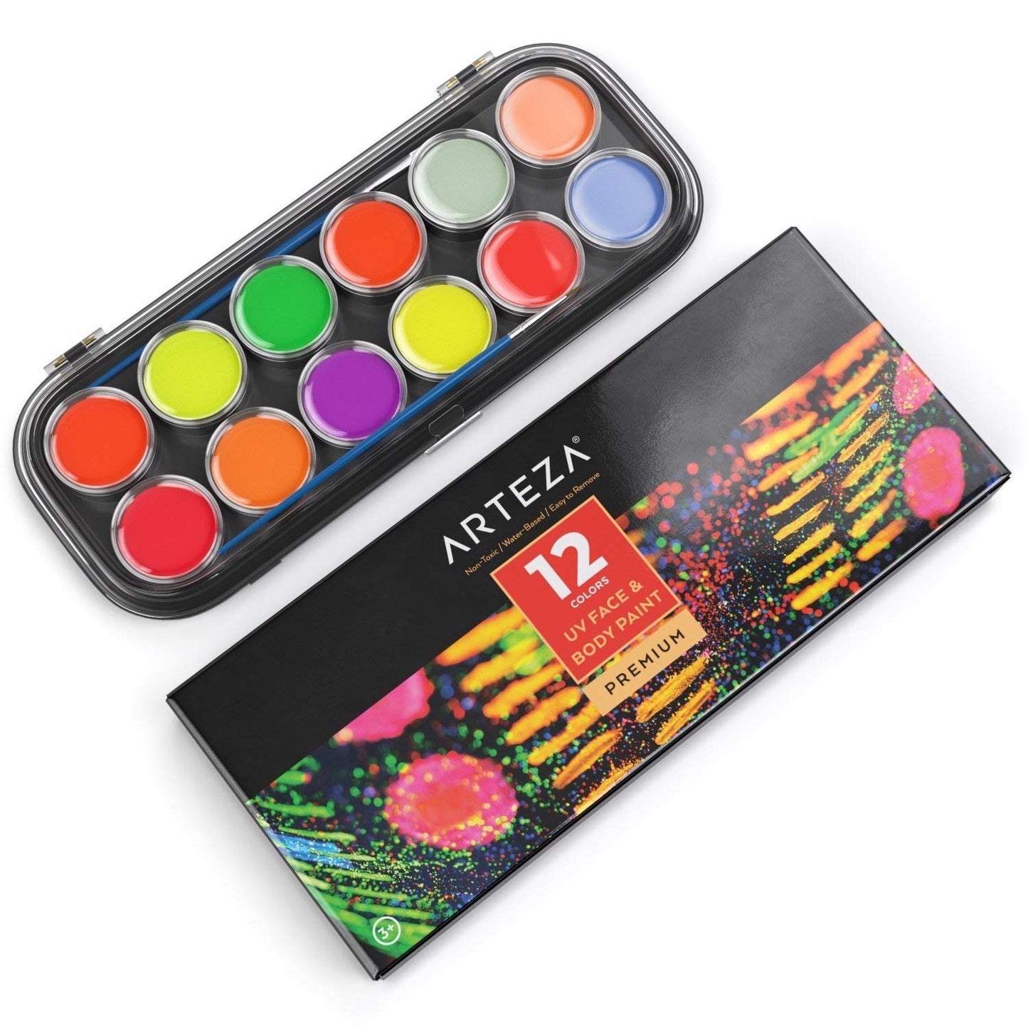 Arteza UV Face Paint Kit, 12 Neon Colors