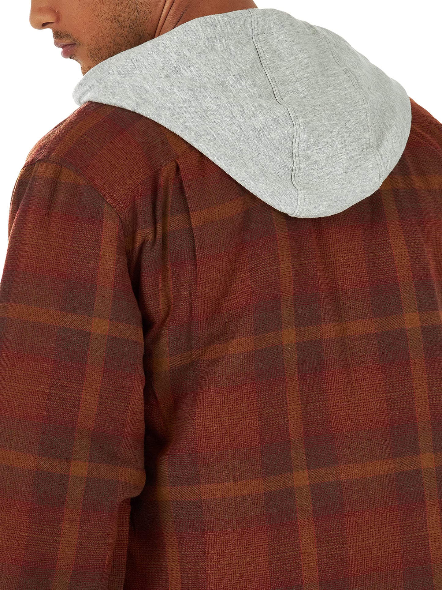 Wrangler Authentics Men's Long Sleeve Quilted Lined Flannel Shirt Jacket with Hood, Toffee, Small