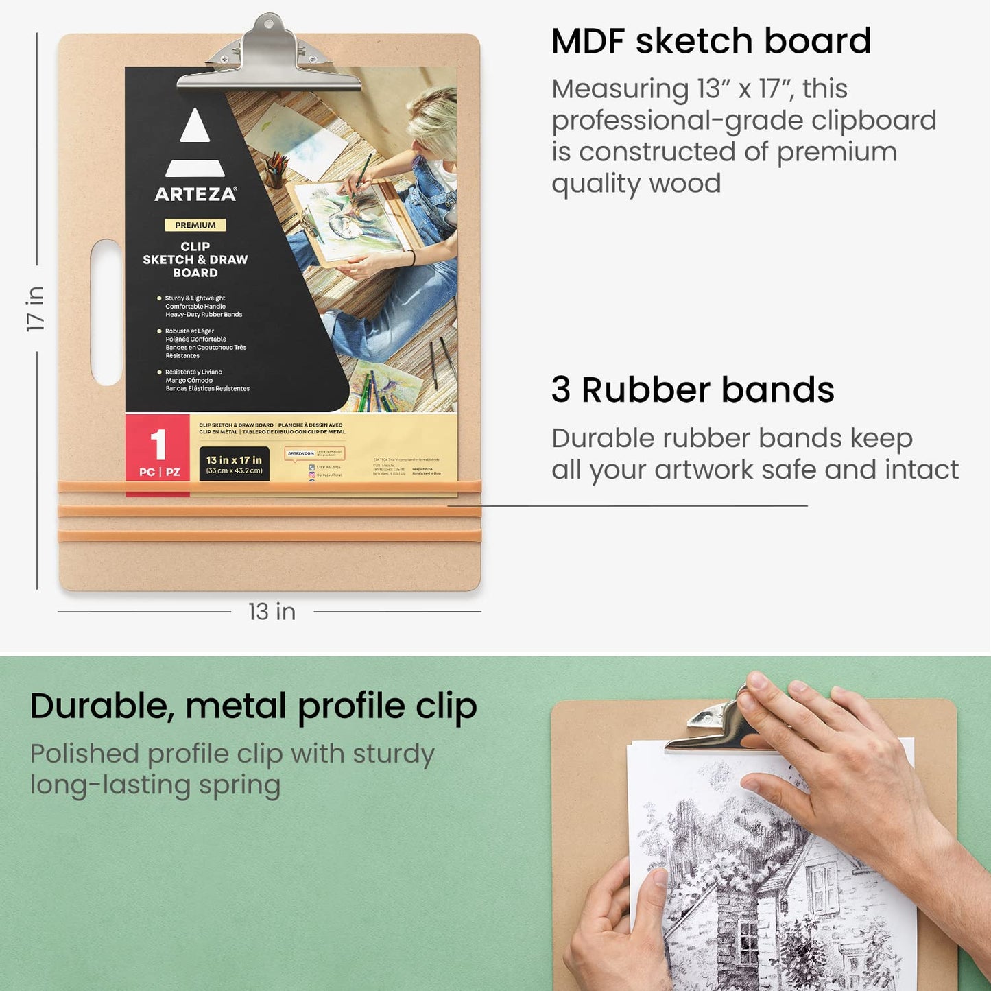 Arteza Clip Sketch & Draw Board, 13” x 17”