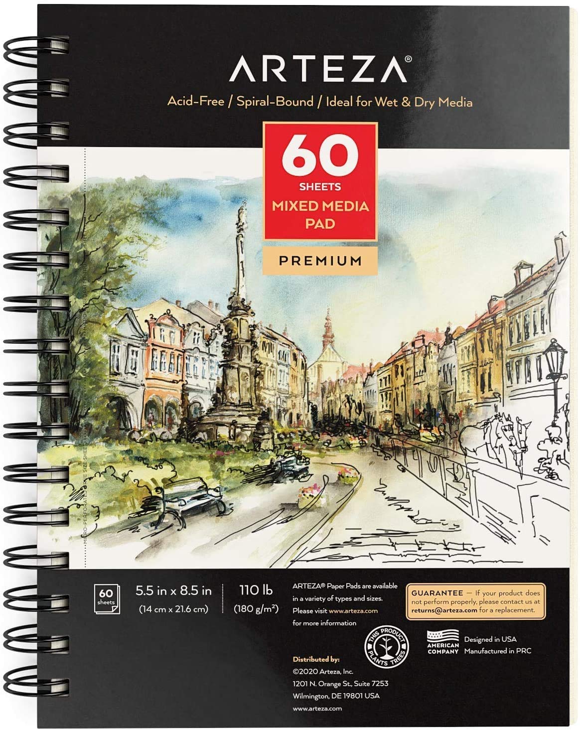 Arteza Mixed Media Pad, 5.5" x 8.5", 60 Sheets - Pack of 3
