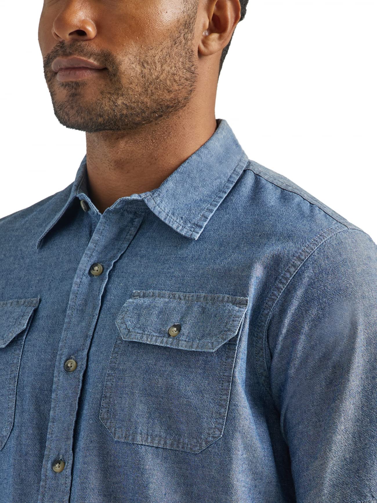Wrangler Authentics Men's Short Sleeve Classic Twill Shirt, Dark Chambray, 2XL