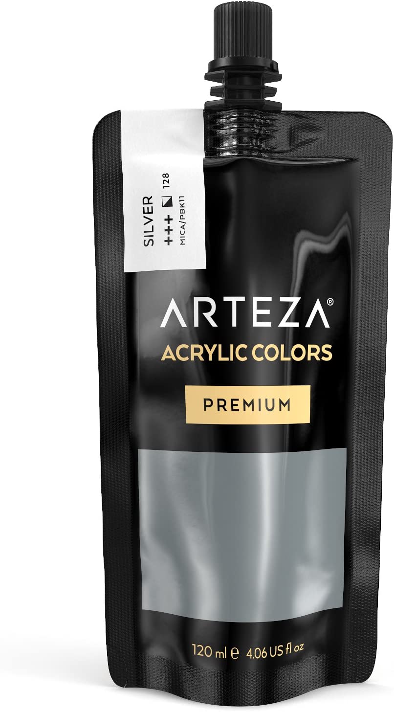 Arteza Acrylic Paint, 4oz Pouch - Silver A128