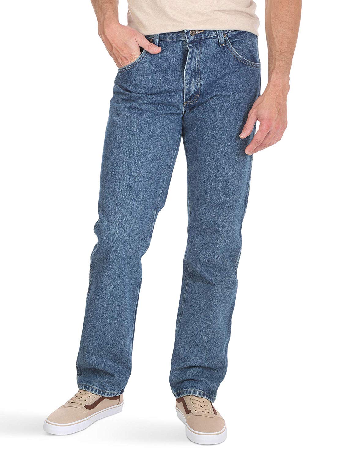 Wrangler Authentics Men's Classic 5-Pocket Regular Fit Cotton Jean, Stonewash Mid, 42W x 32L