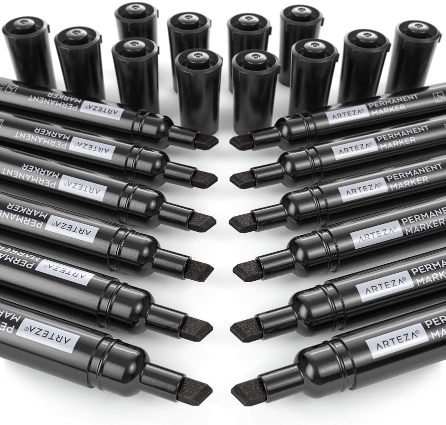 Arteza Permanent Markers, Black, Chisel Tip - Pack of 36