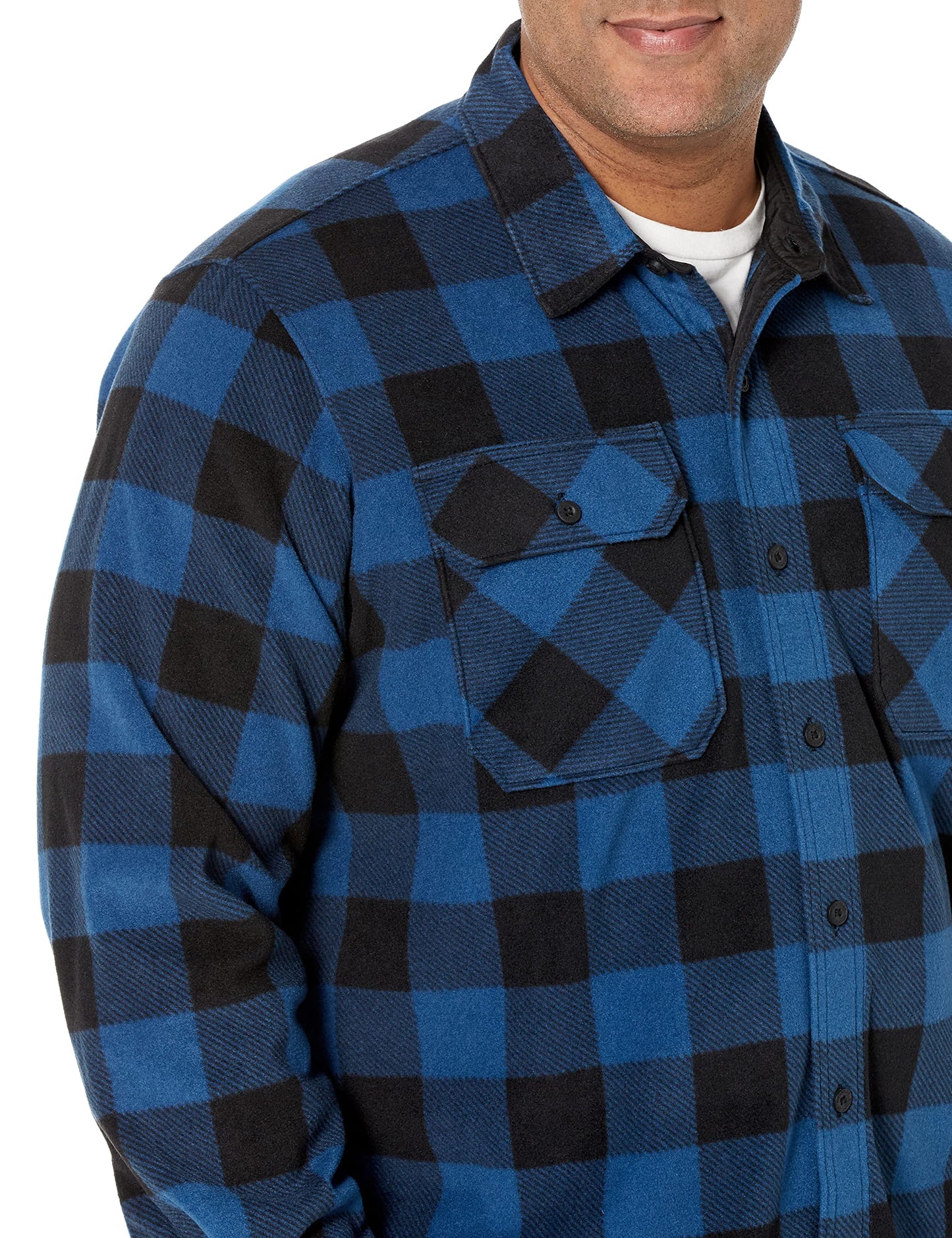 Wrangler Authentics Men's Long Sleeve Heavyweight Fleece Shirt, Blue Buffalo Plaid, X-Large Tall