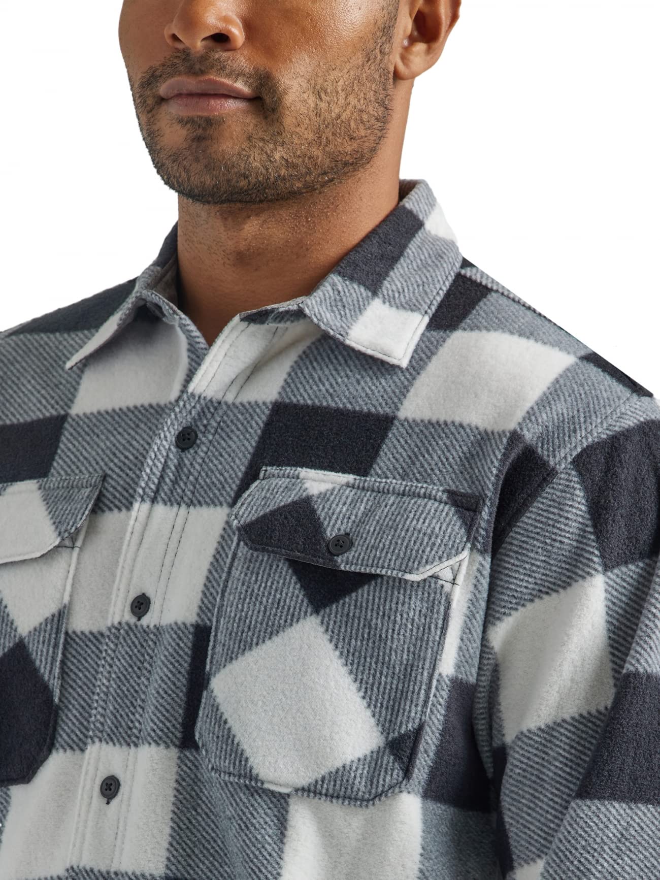 Wrangler Authentics Men's Long Sleeve Heavyweight Fleece Shirt, Birch Buffalo, Small