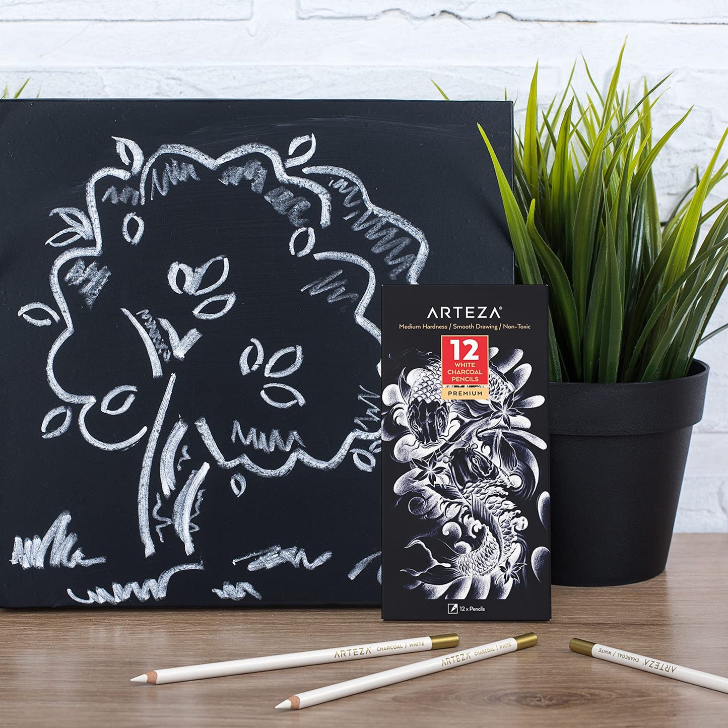 Arteza White Charcoal Pencils - Set of 12