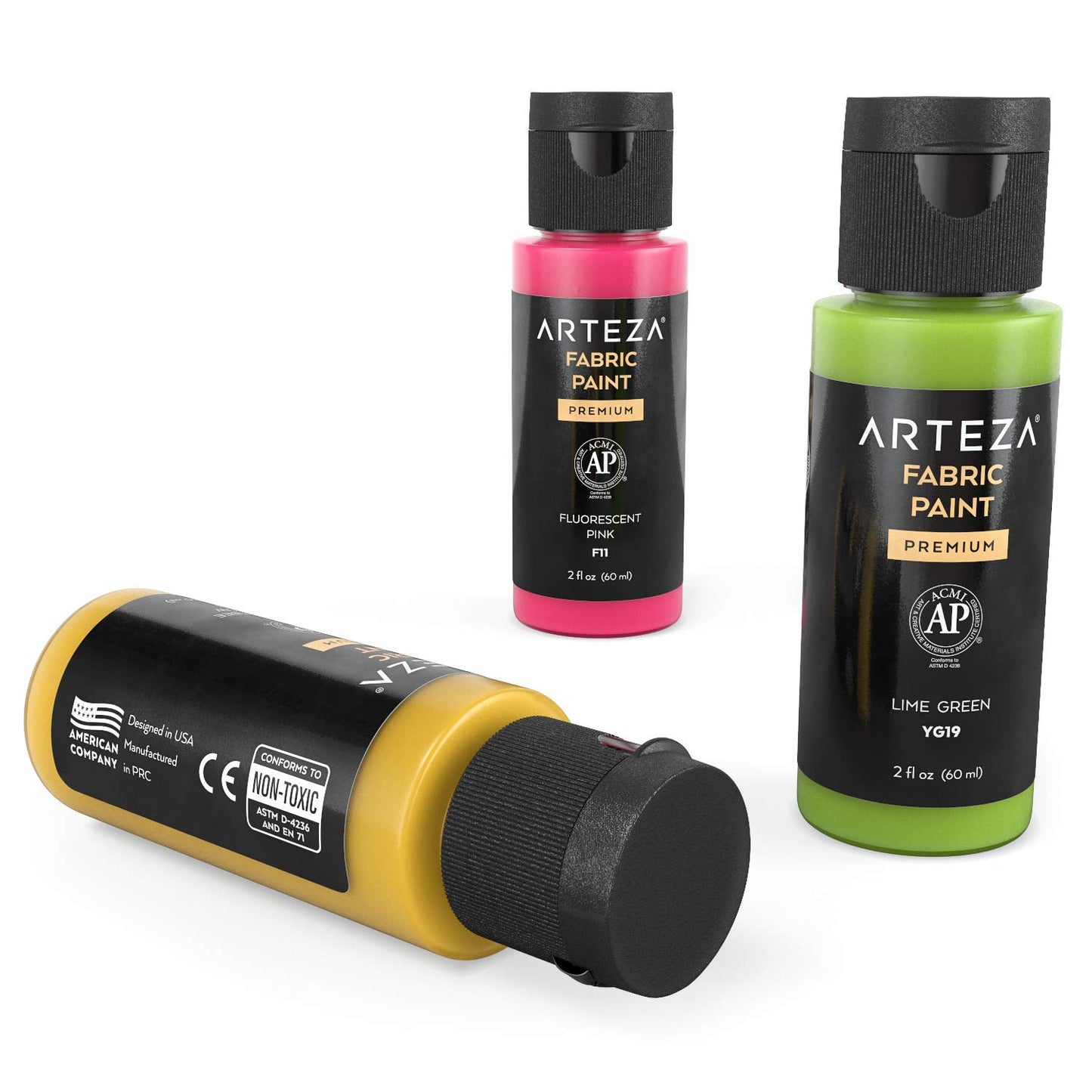 Arteza Fabric Paint, Unique Colors, 2oz Bottles - Set of 24