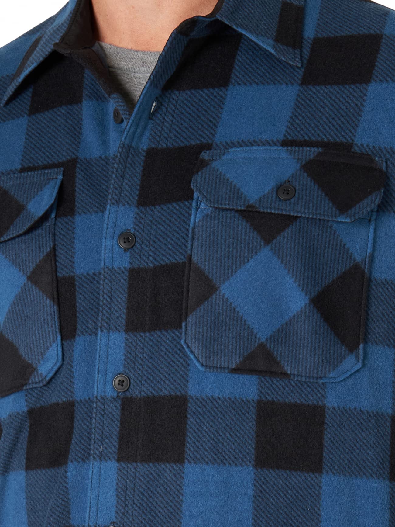 Wrangler Authentics Men's Long Sleeve Heavyweight Fleece Shirt, Blue Buffalo Plaid, X-Large Tall