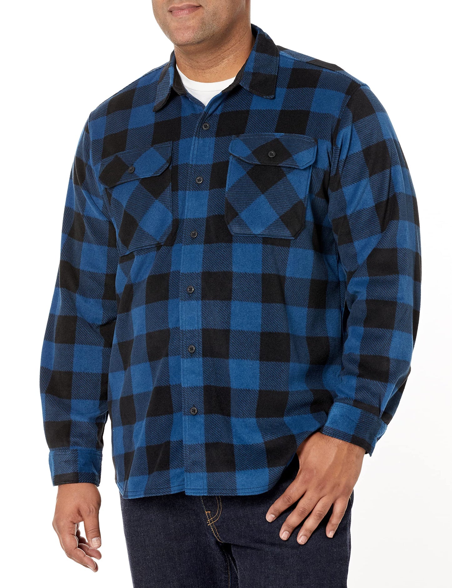 Wrangler Authentics Men's Long Sleeve Heavyweight Fleece Shirt, Blue Buffalo Plaid, X-Large Tall