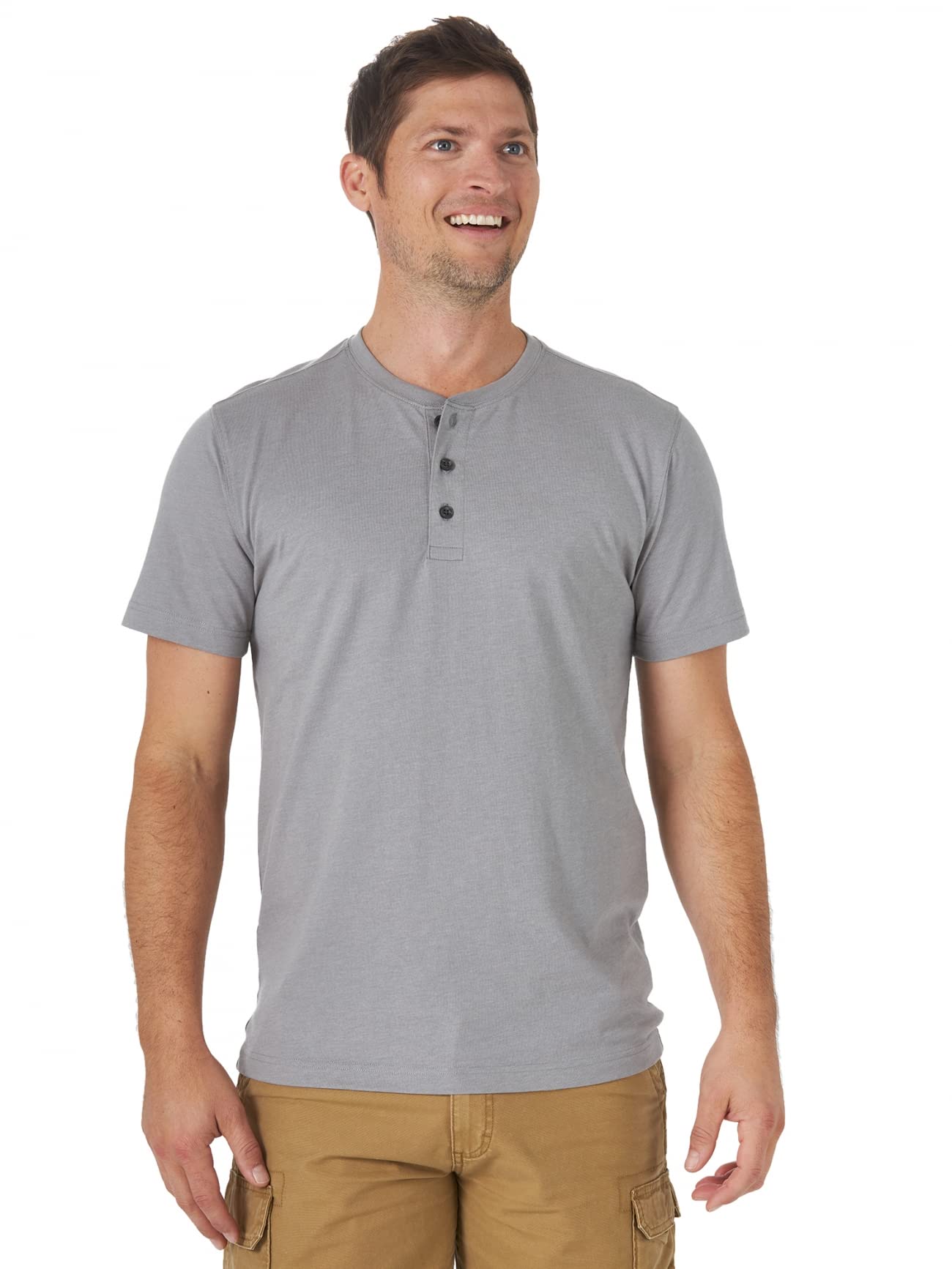 Wrangler Authentics Men's Short Sleeve Henley Tee, Frost Gray Heather, 3X-Large
