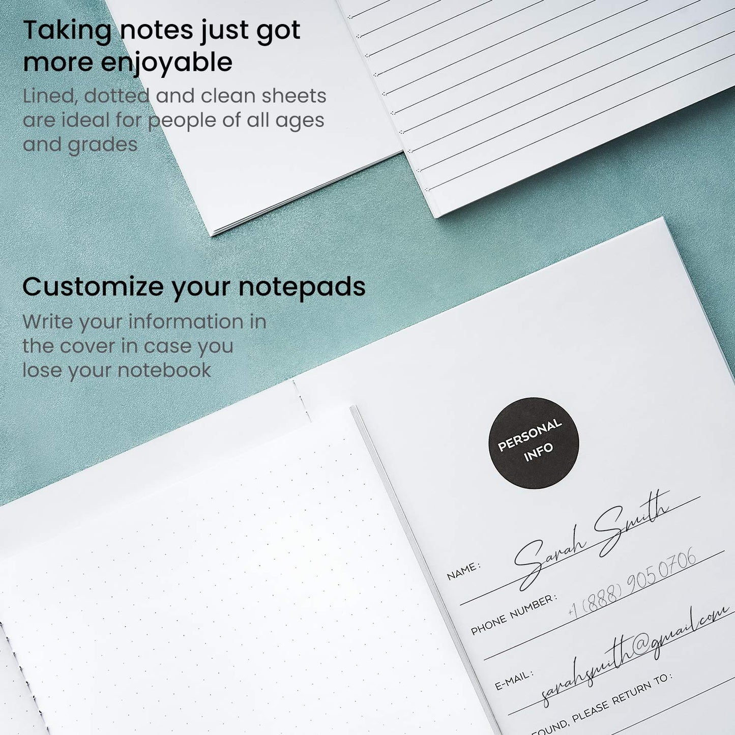 Arteza Pocket Notebooks, 40 Sheets, 5" x 8”- Set of 5
