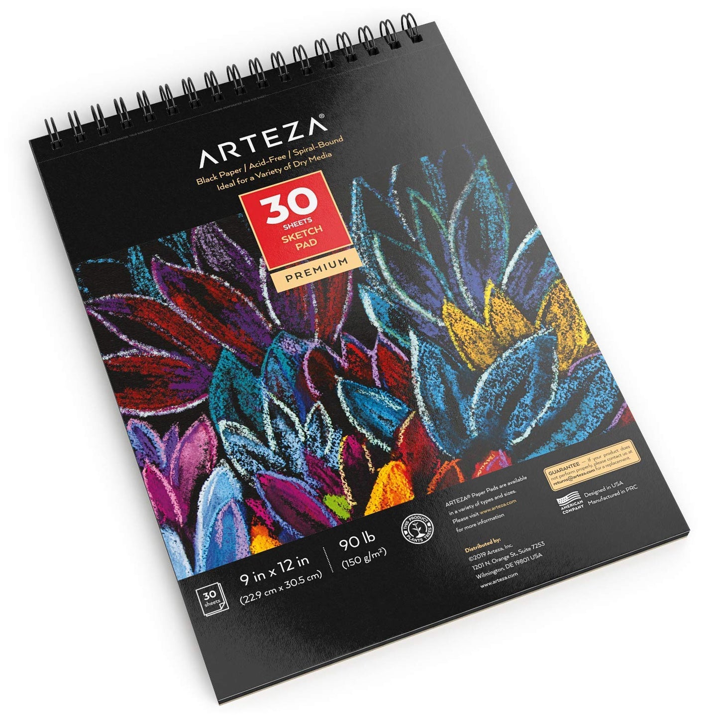 Arteza Black Paper Sketch Pad, 9" x 12", 30 Sheets - Pack of 2