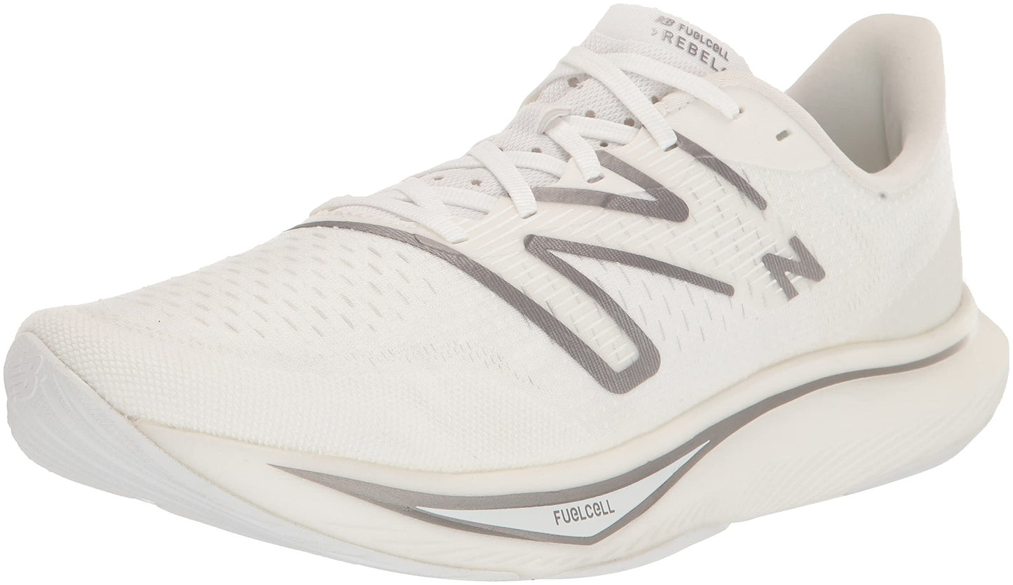 New Balance Men's FuelCell Rebel V3 Running Shoe, White/Dark Silver Metallic/Light Silver Metallic, 14