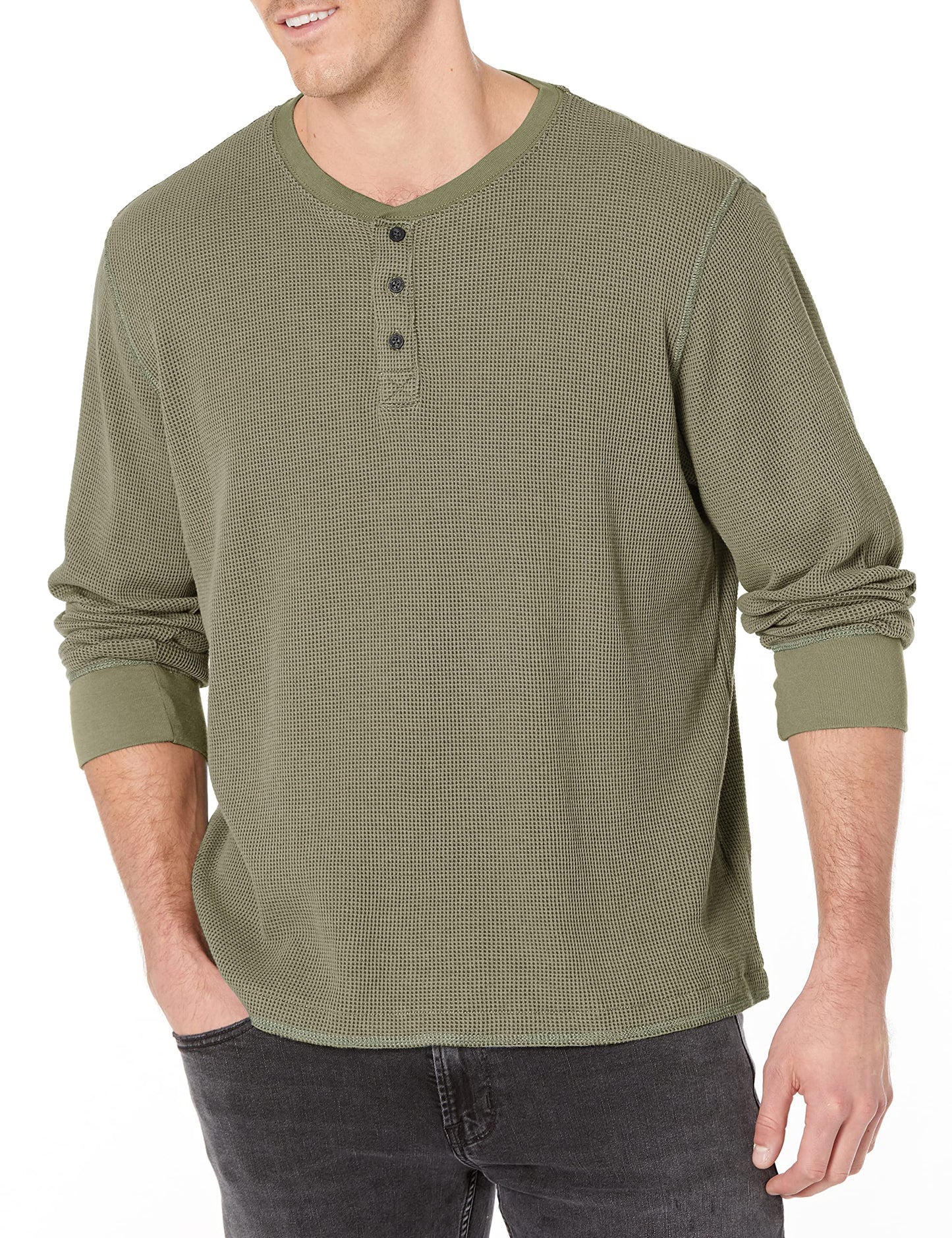 Wrangler Authentics Men's Long Sleeve Waffle Henley, Sea Spray, 3X-Large