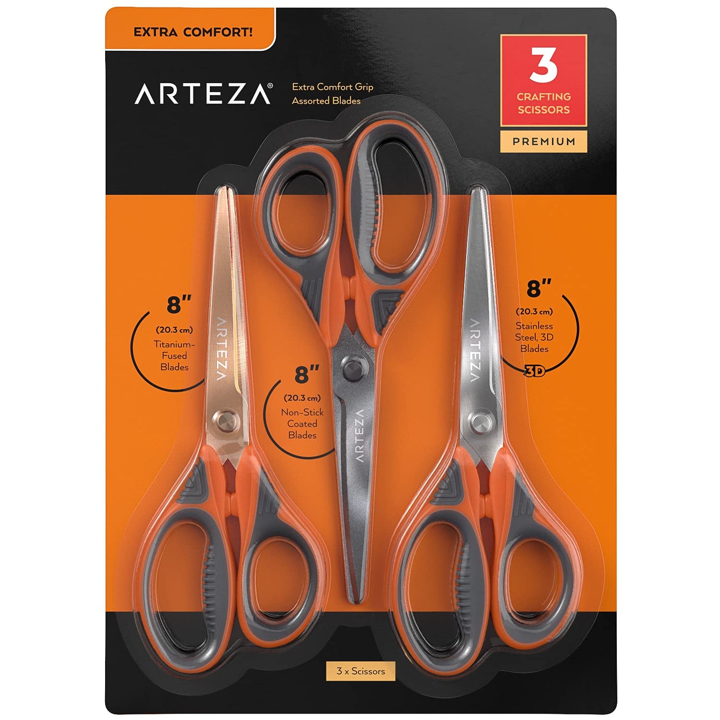Arteza Crafting Scissors, Assorted Blades & Sizes- Set of 3