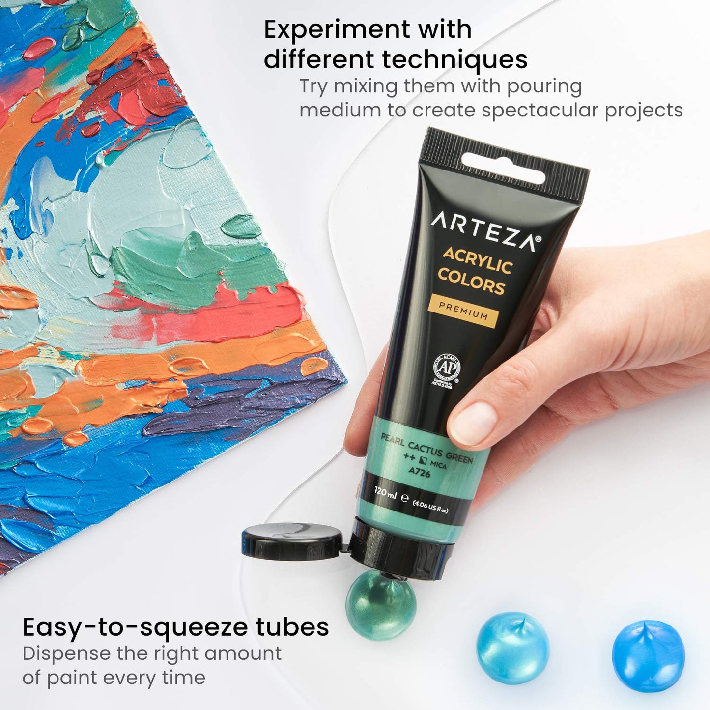 Arteza Metallic Acrylic Paint, Classic Elements, 4oz Tubes - Set of 8