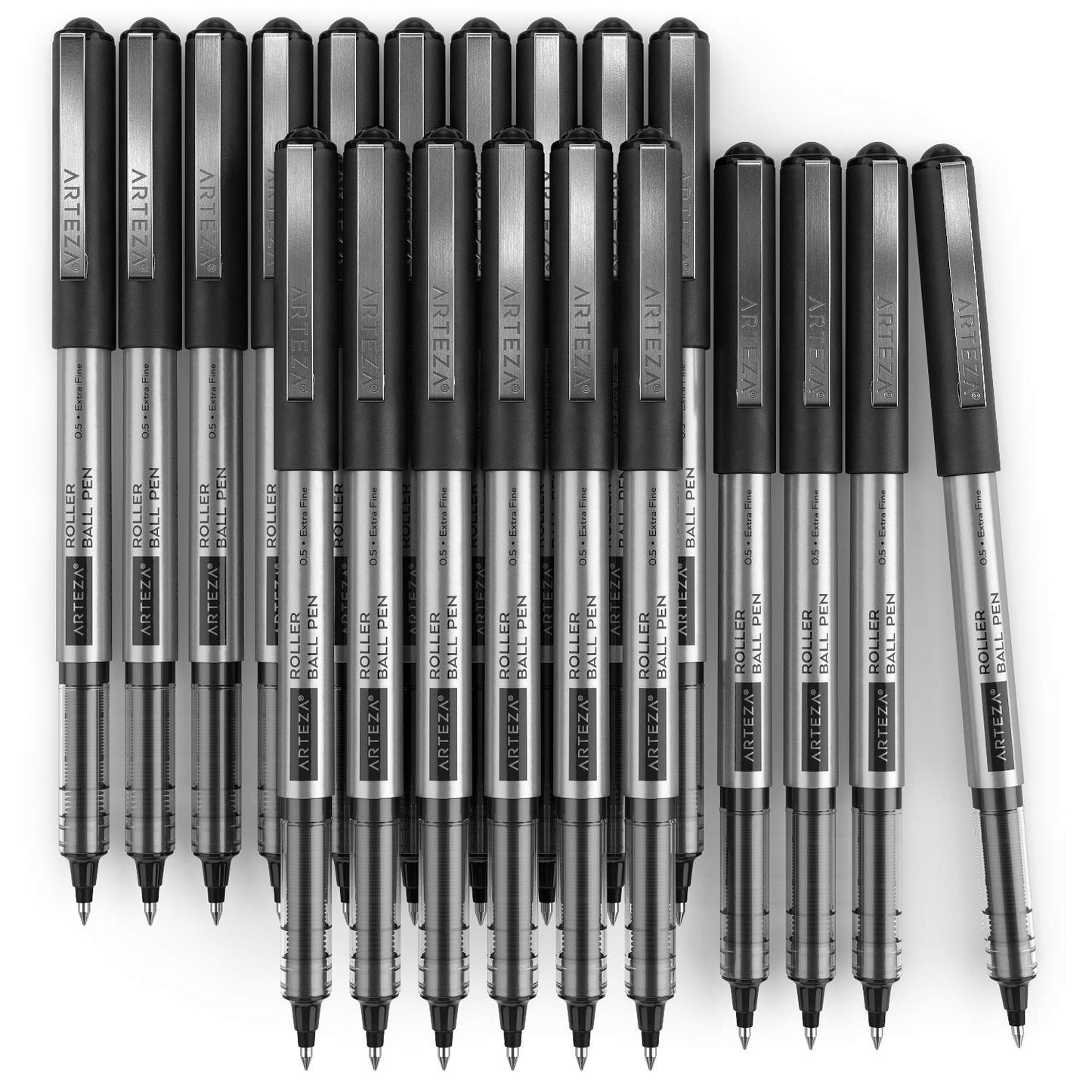 Arteza Roller Ball Pens, Black, 0.5mm Nib - Set of 20