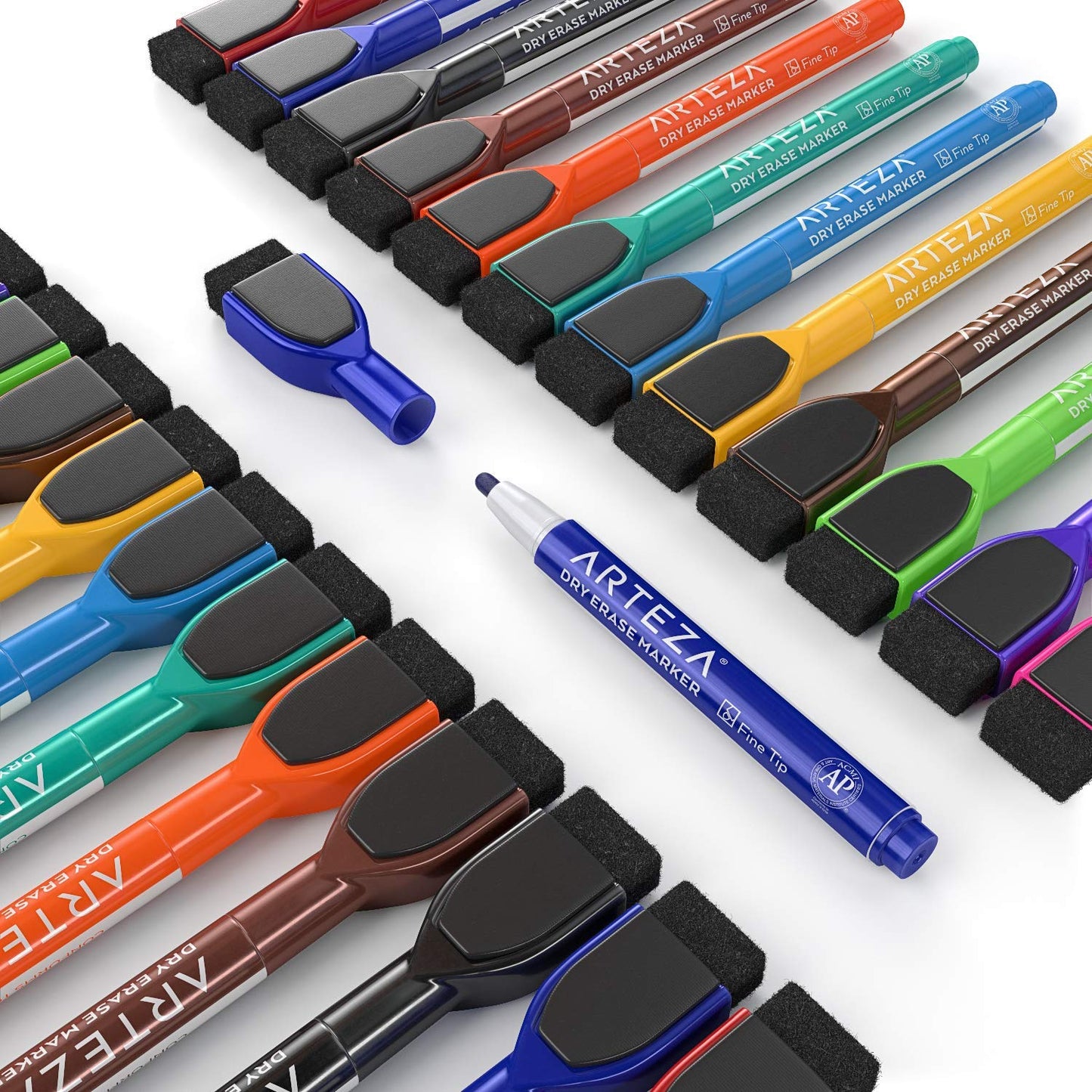 Arteza Dry Erase Markers with Magnetic Eraser Caps, Fine Tip - Set of 60