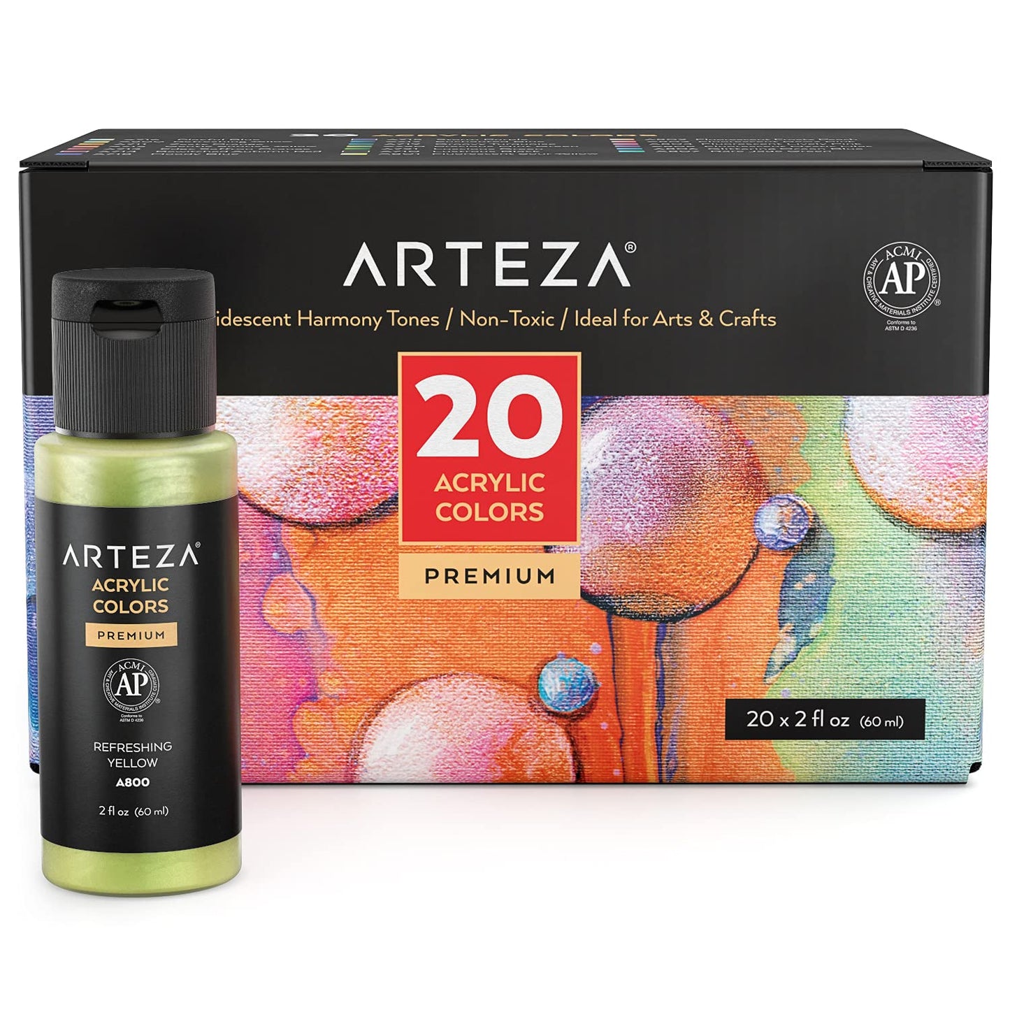 Arteza Acrylic Paint, Iridescent Harmony Tones, 2oz Bottles- Set of 20