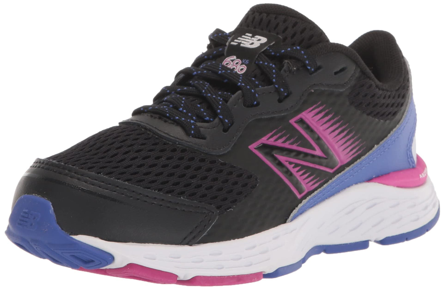 New Balance Kid's 680 V6 Lace-up Running Shoe, Black/Magenta Pop/Aura, 7 Wide Big Kid