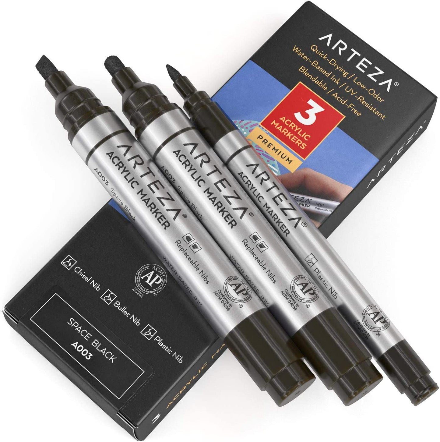 Arteza Acrylic Markers, Space Black A003 - 3 Pack