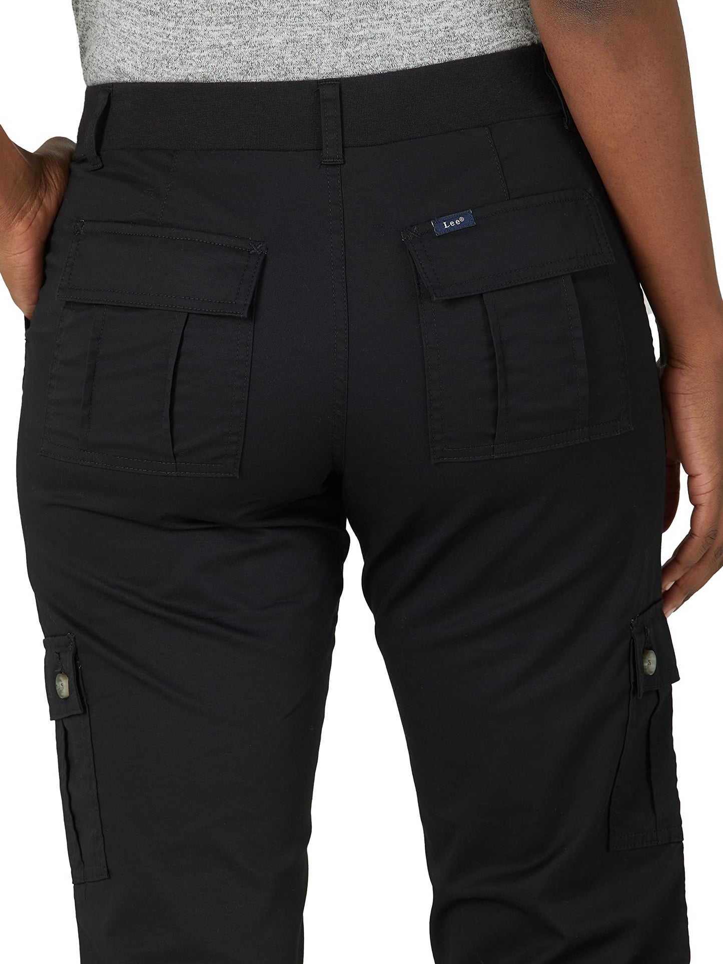 Lee Women's Flex-to-Go Mid-Rise Relaxed Fit Cargo Capri Pant, Black, 14