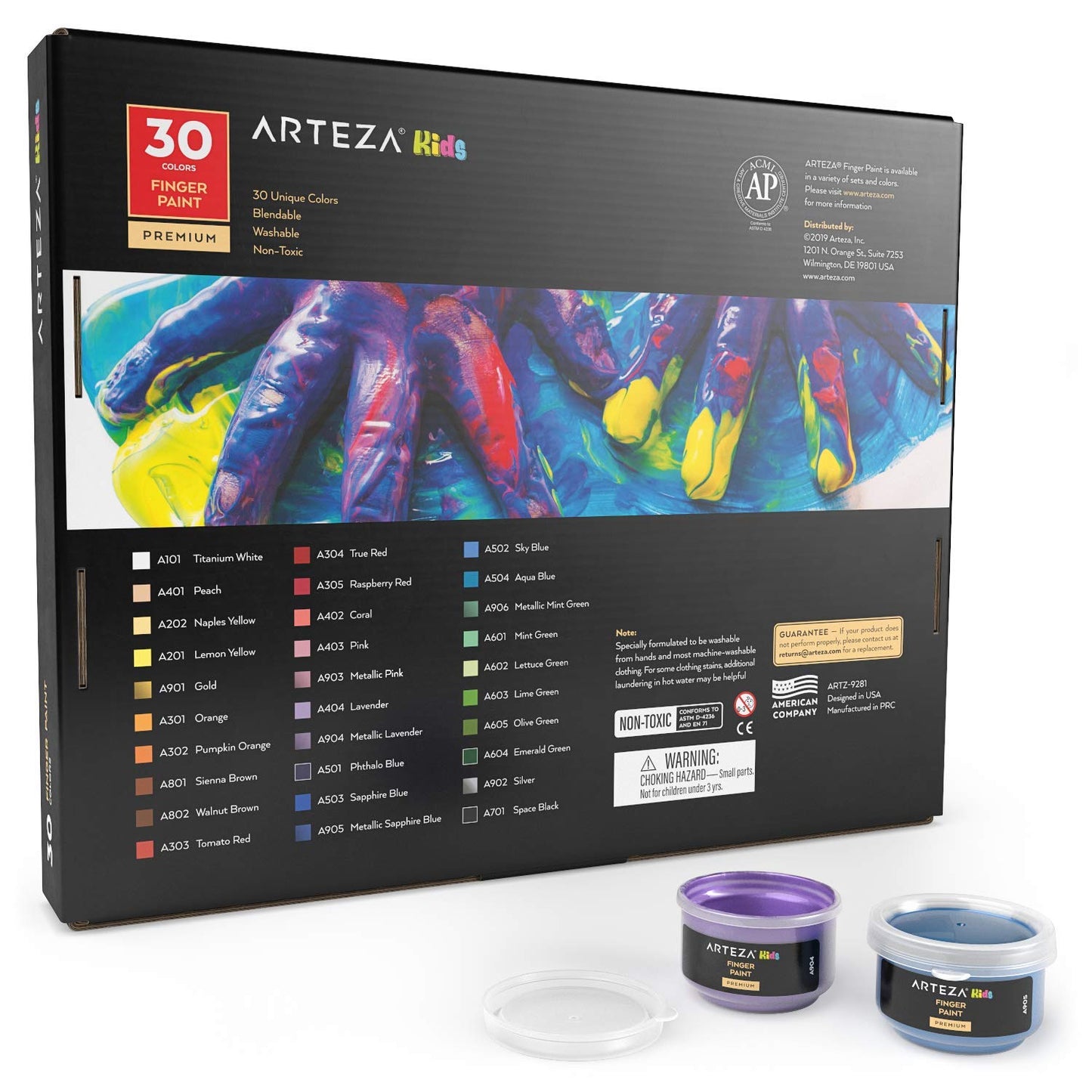 Arteza Kids Finger Paints, Assorted Colors, 30ml - Set of 30