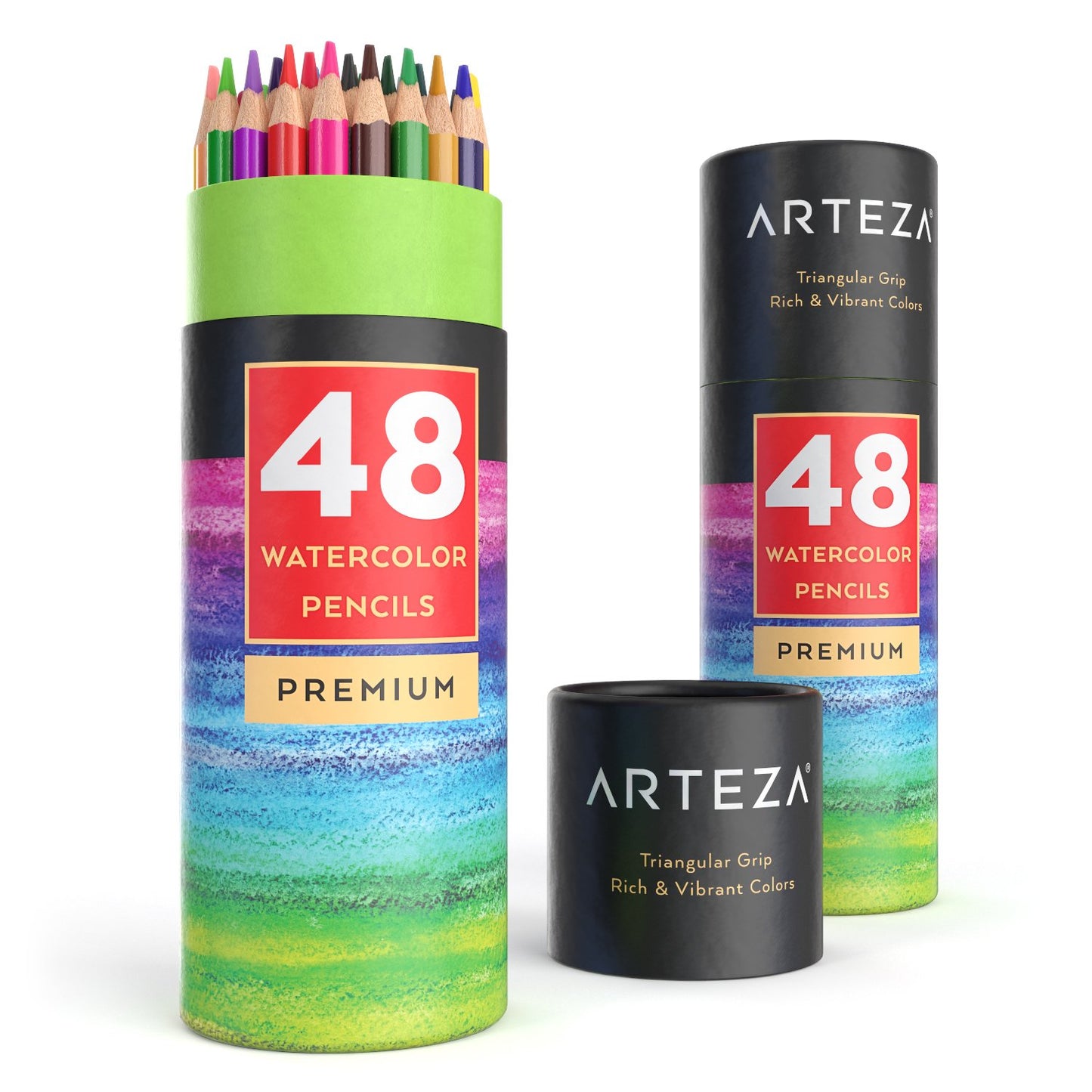 Arteza Watercolor Pencils, Triangle Shaped - Set of 48