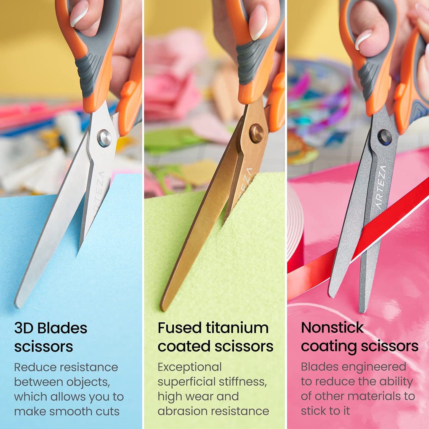 Arteza Crafting Scissors, Assorted Blades & Sizes- Set of 3