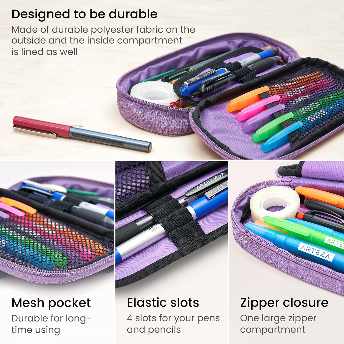 Arteza Pencil Case, Purple, Side Opening Pouch