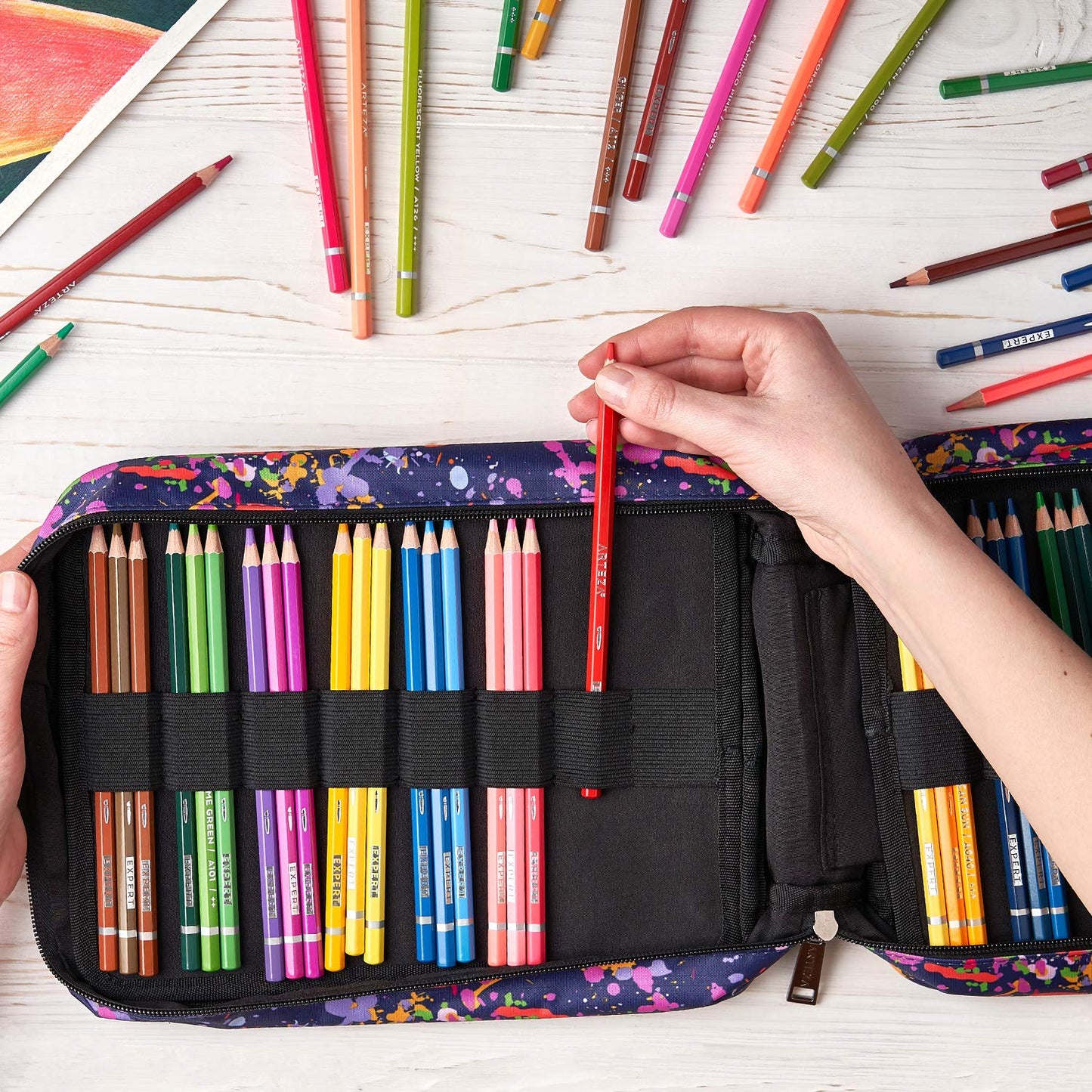 Arteza Pencil Case, Paint Splatter Pattern - 64 Slots