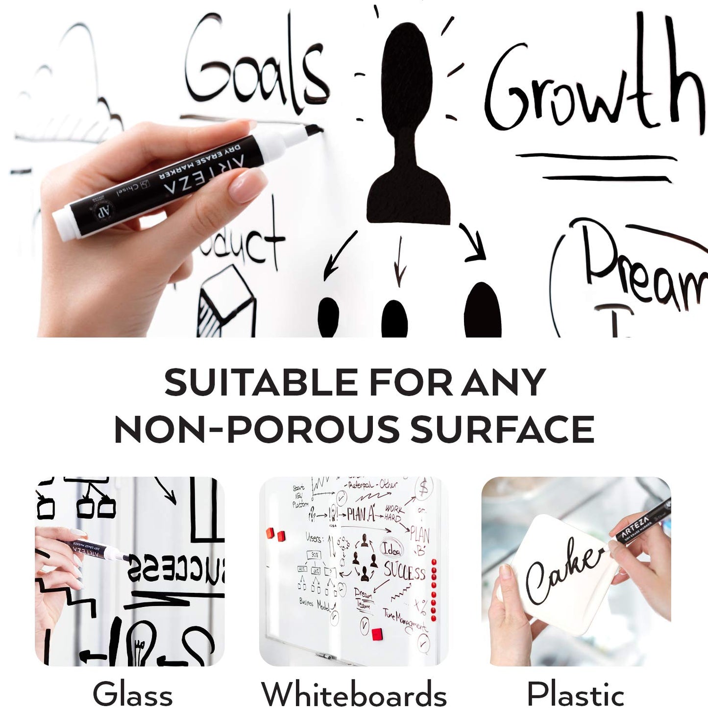 Arteza Dry Erase Markers, Black, Chisel Tip - Pack of 52