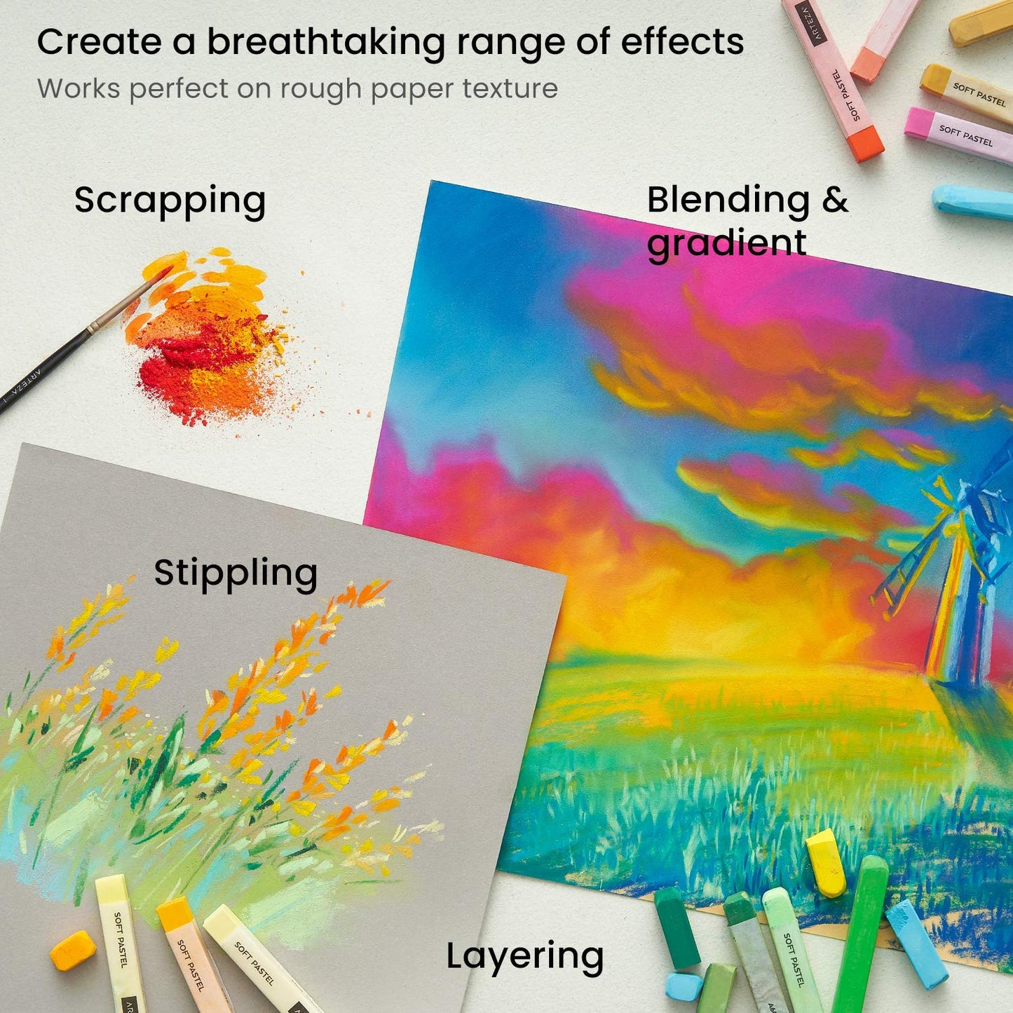 Arteza Soft Pastels, Assorted Colors - Set of 72