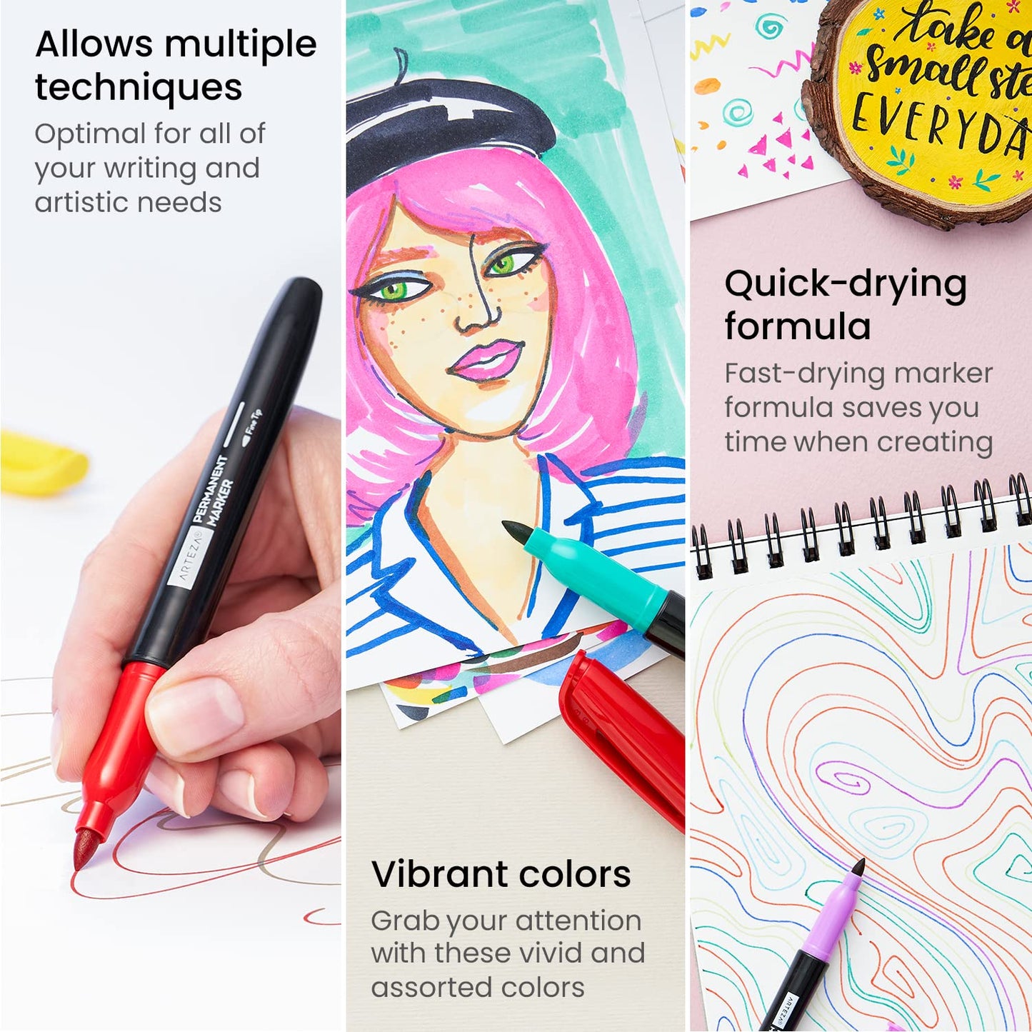 Arteza Permanent Markers, Retro Pop, Fine Tip - Set of 24